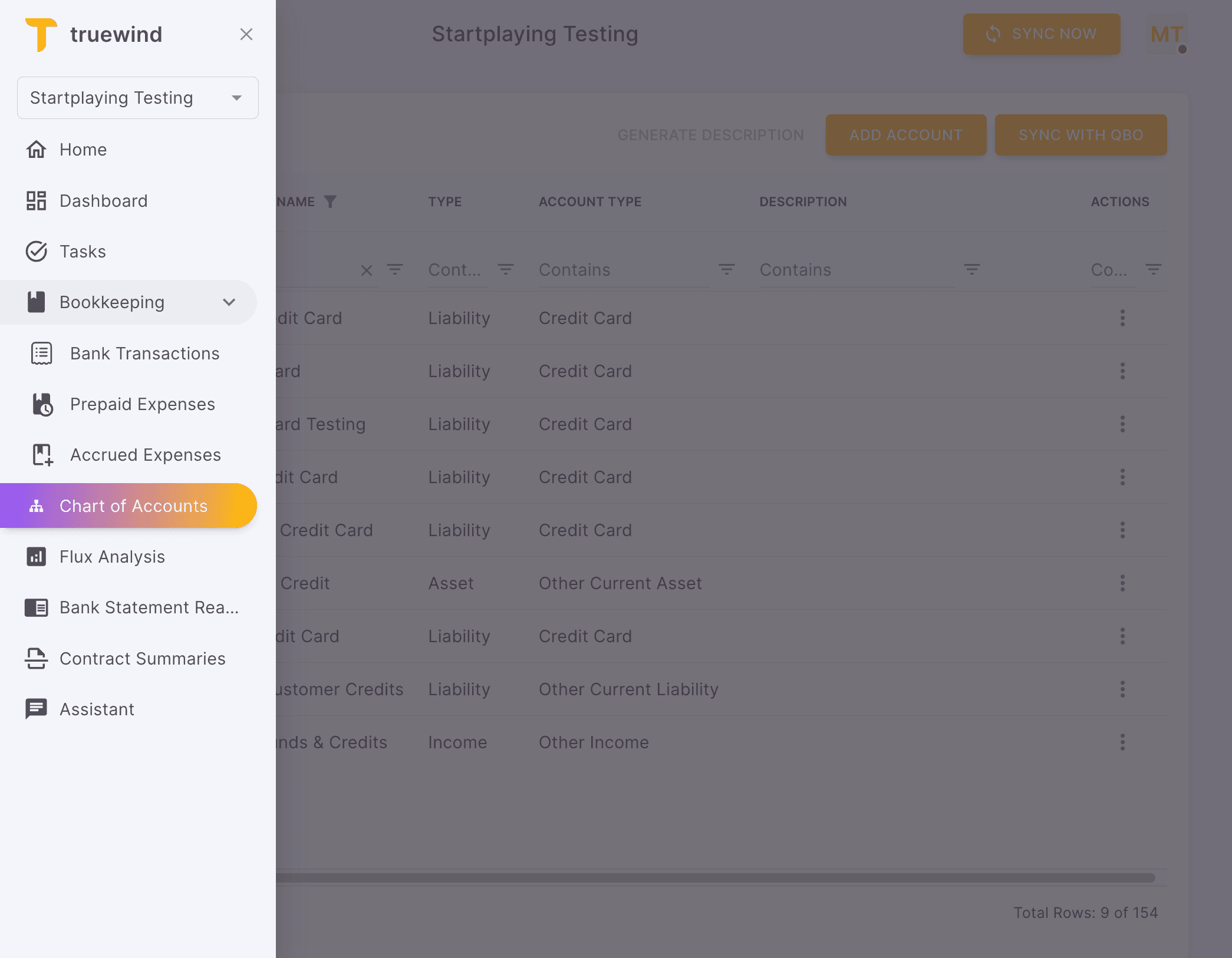 Screenshot showing Click Chart of Accounts