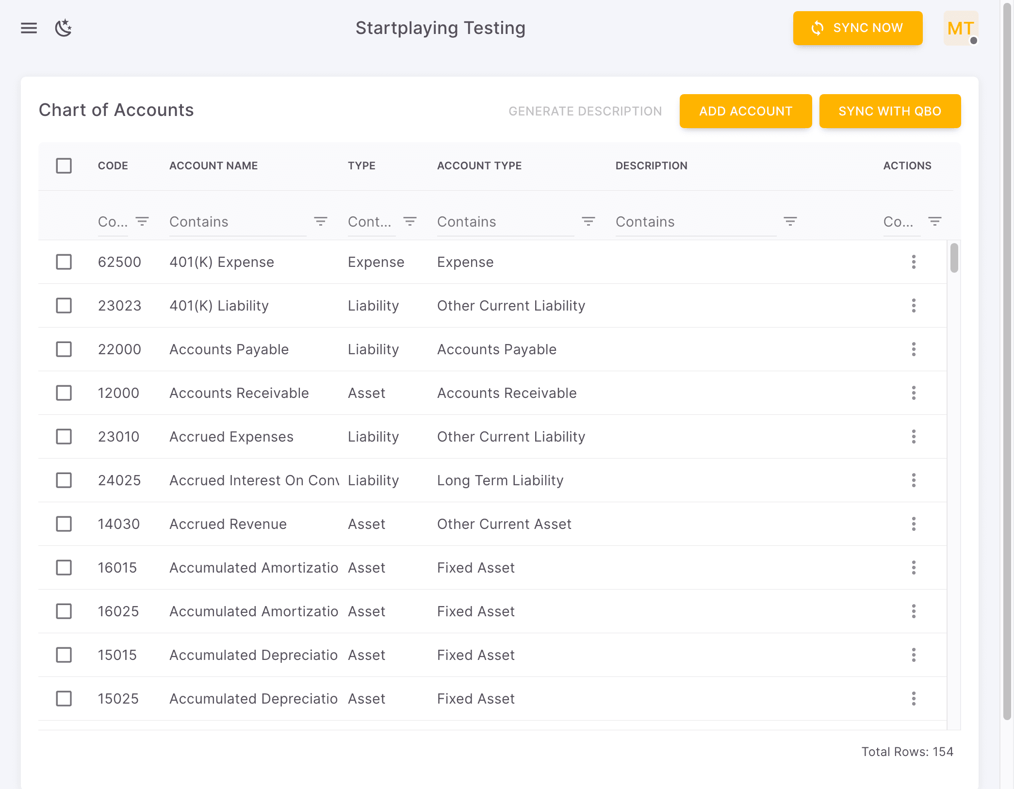 Screenshot showing Chart of Account