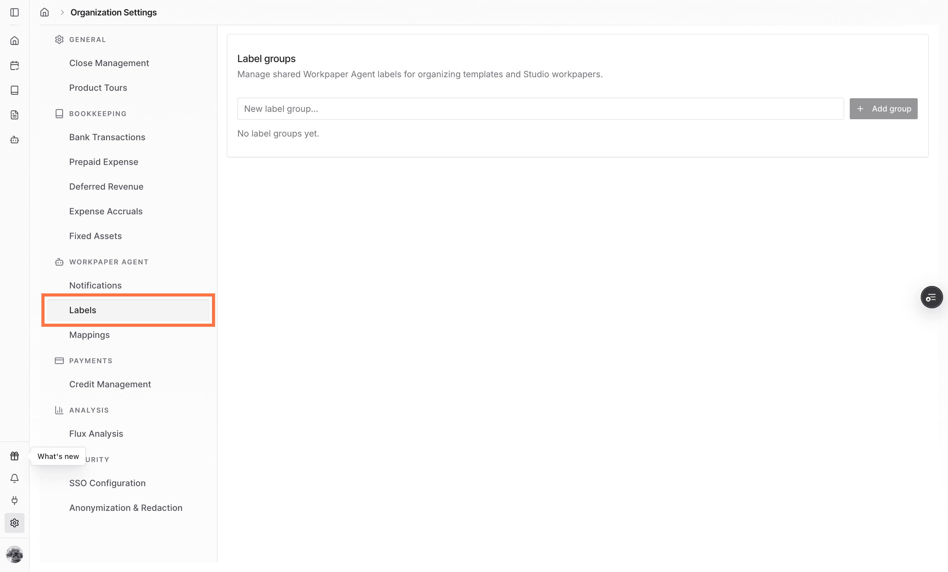 Screenshot showing the Labels option in Settings