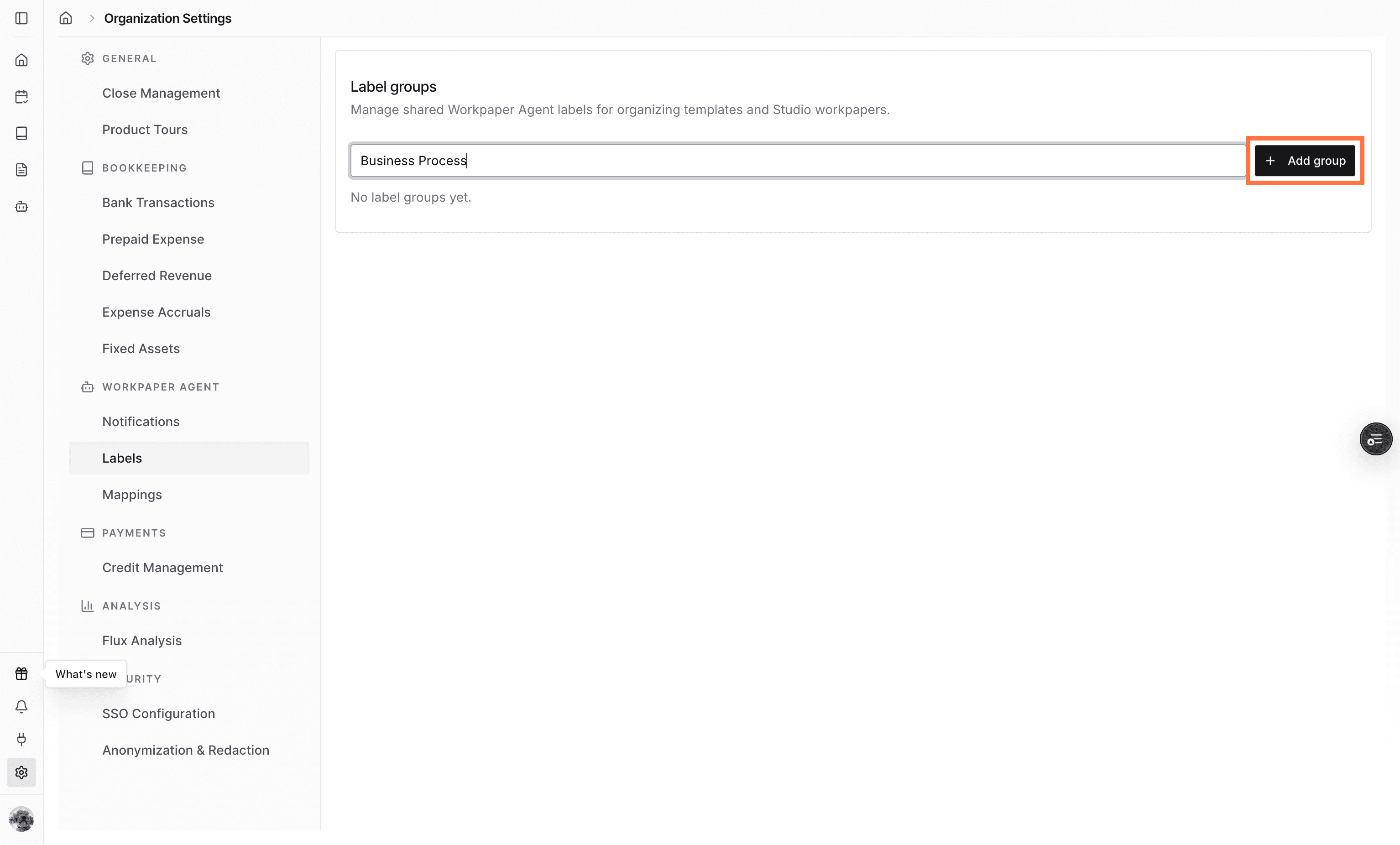 Screenshot showing the Add group action