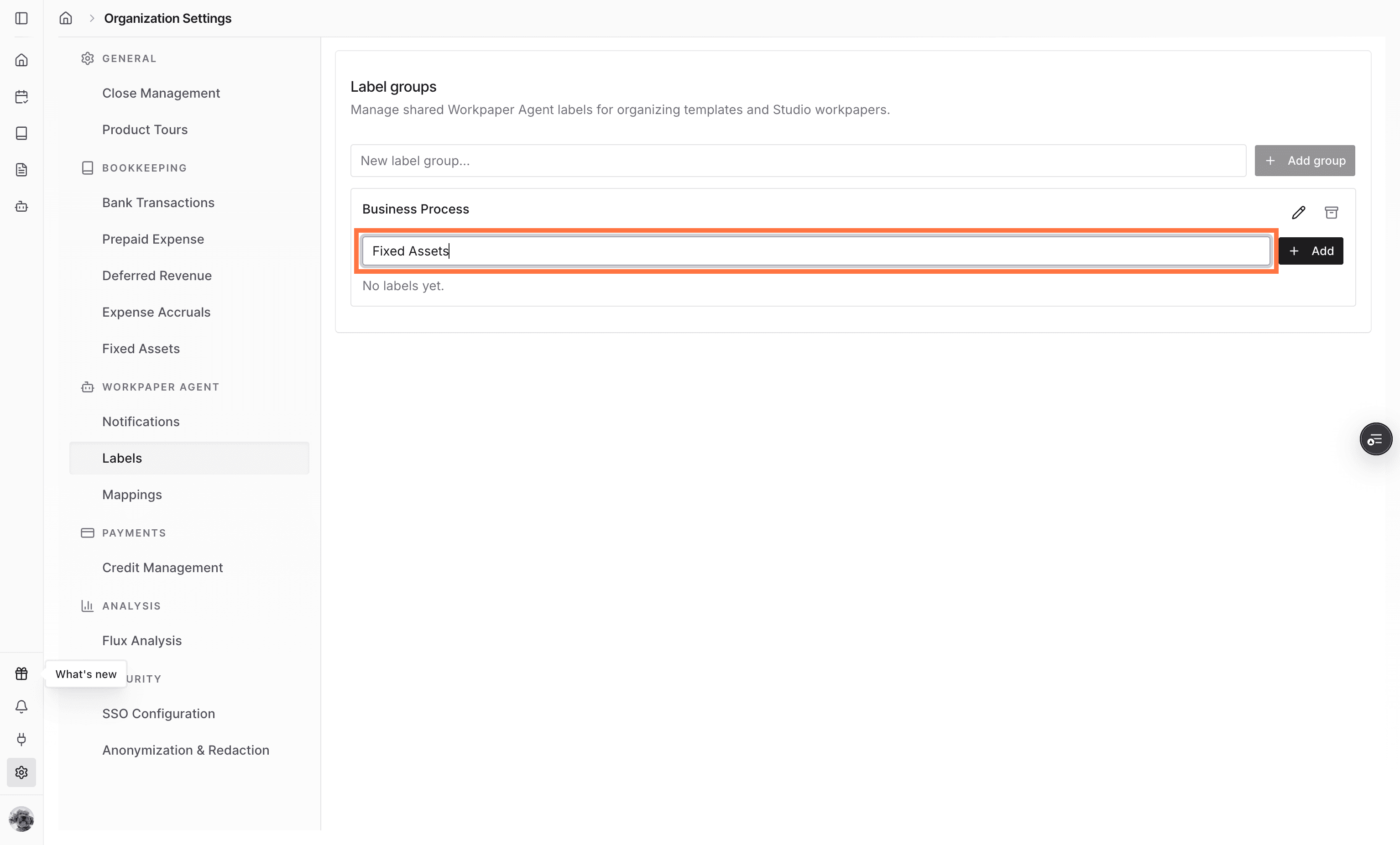 Screenshot showing the new label field under the label group