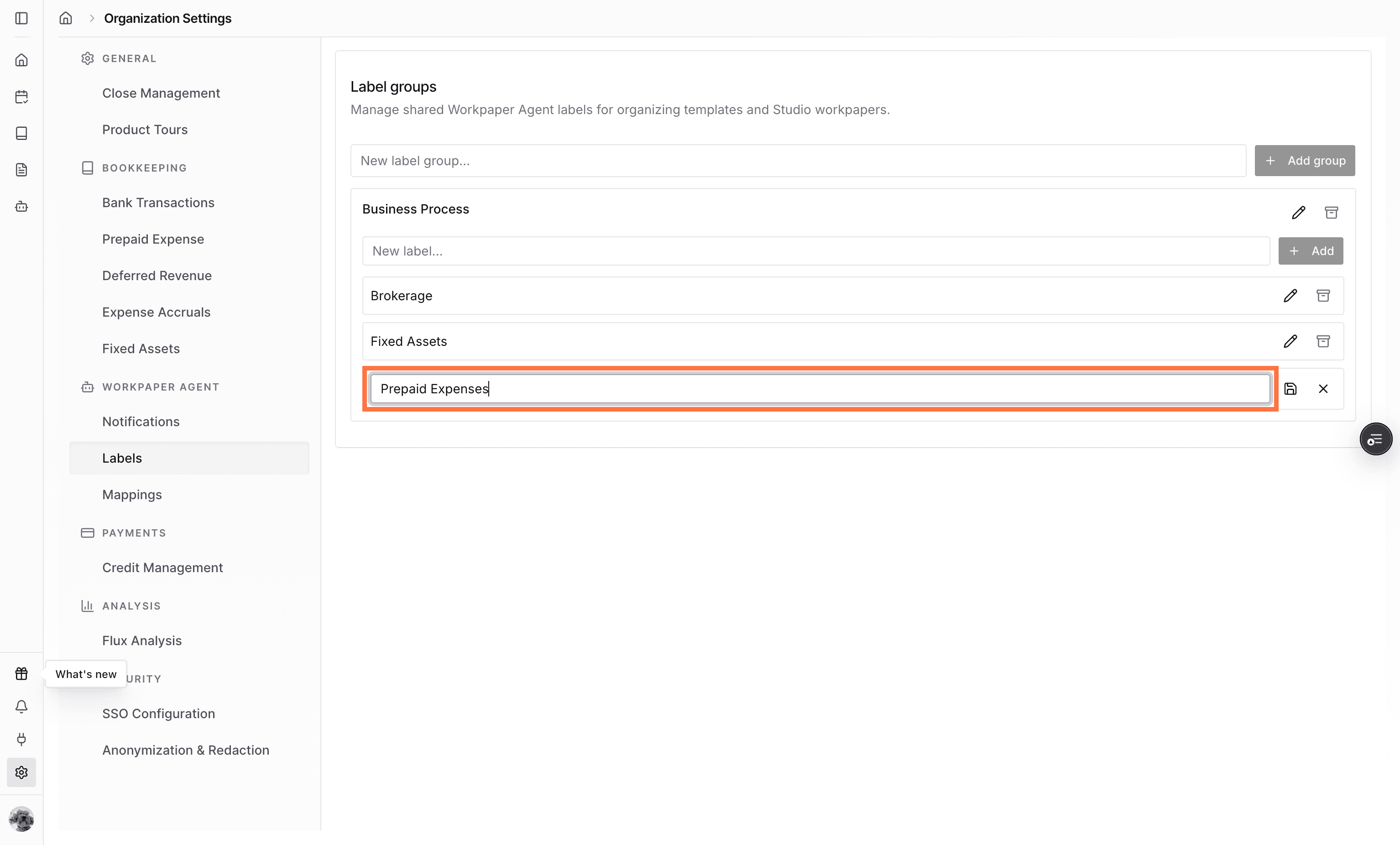 Screenshot showing a label being renamed