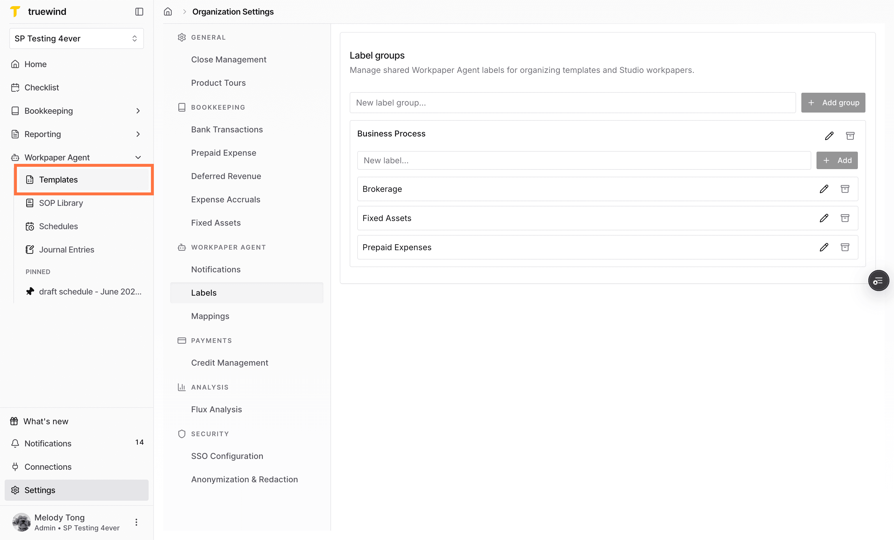 Screenshot showing the Templates navigation item