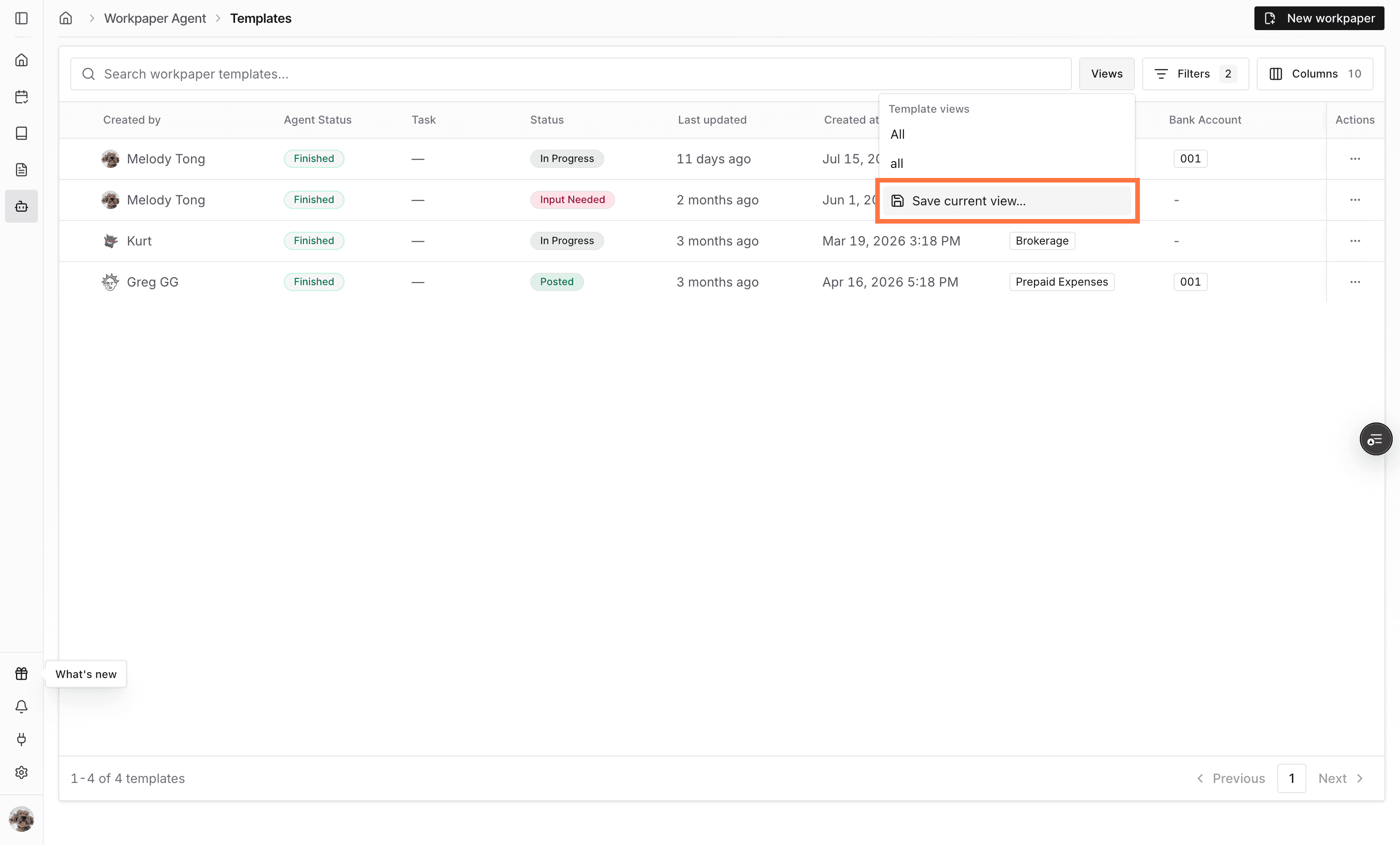 Screenshot showing the Save current view action