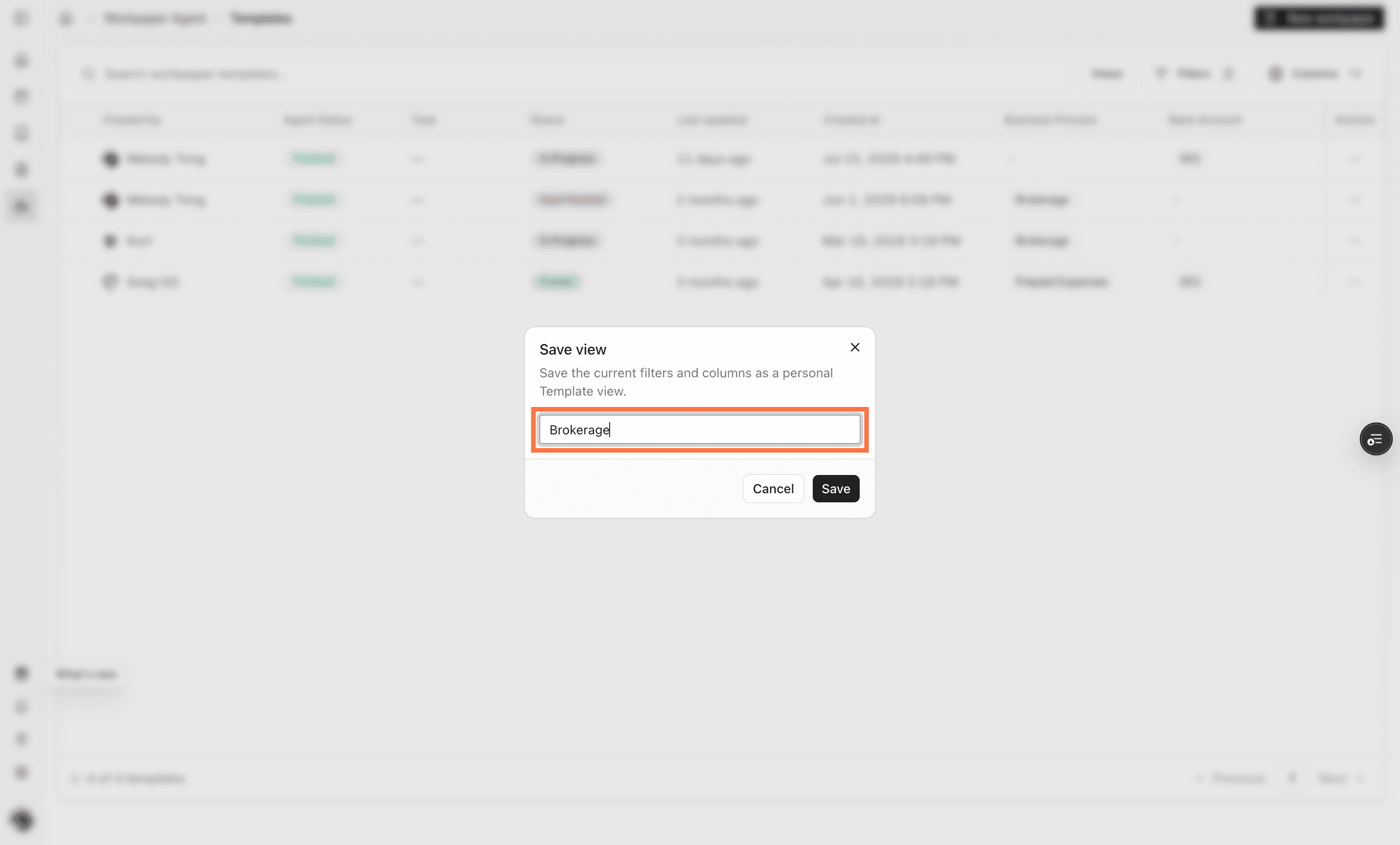 Screenshot showing the view name field