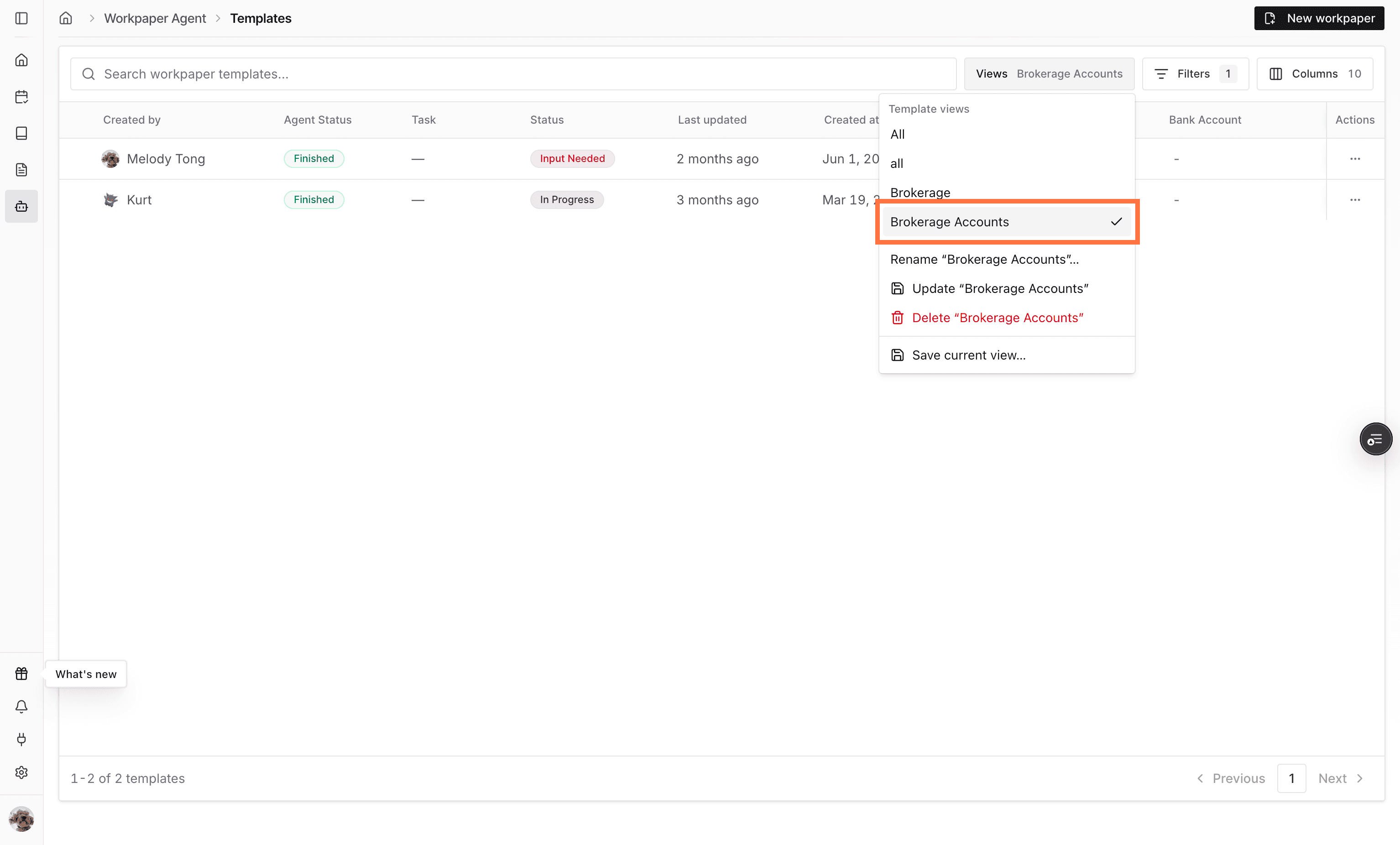 Screenshot showing a saved view selected from the Views menu