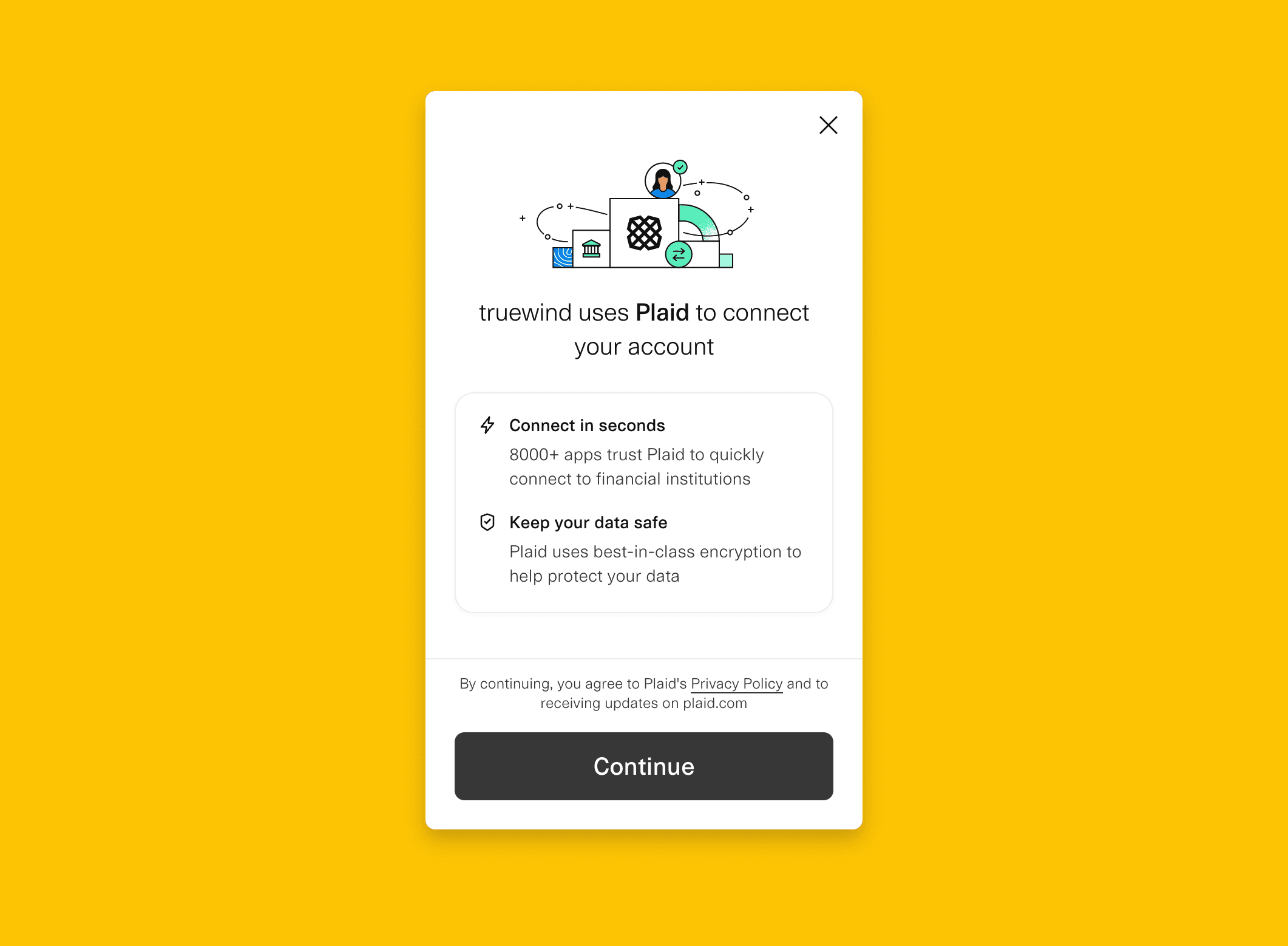 Screenshot showing Continue with Plaid