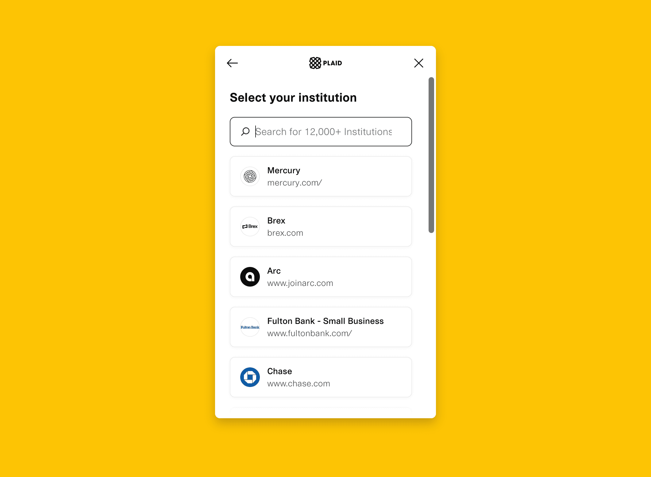 Screenshot showing Search bank name