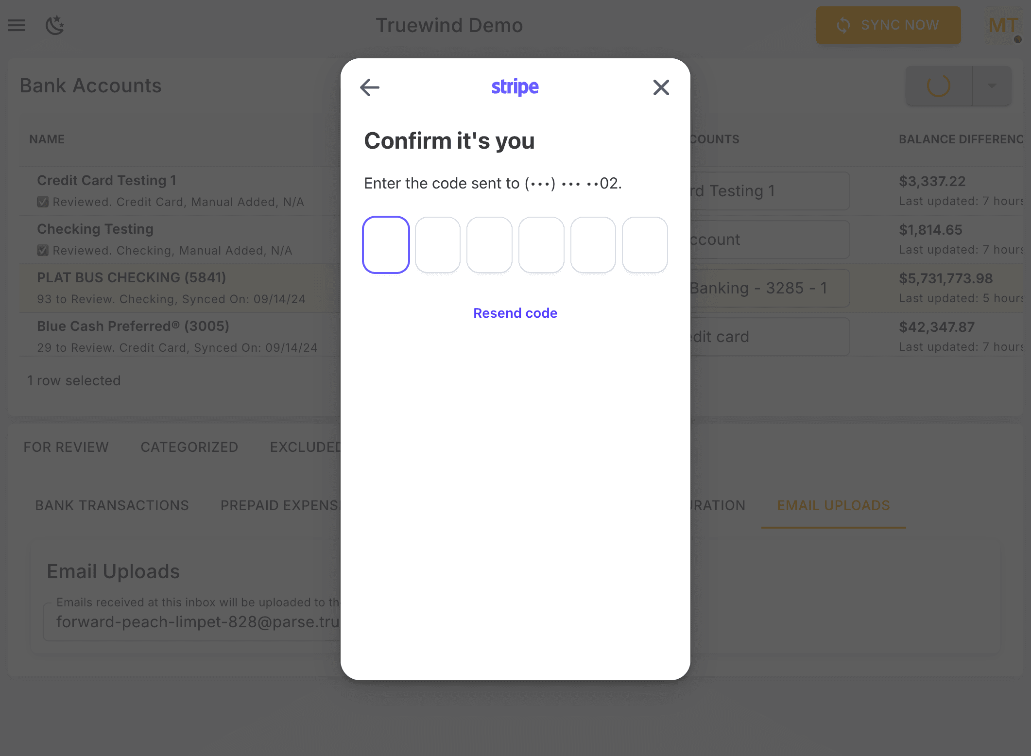 Screenshot showing Complete Stripe 2FA