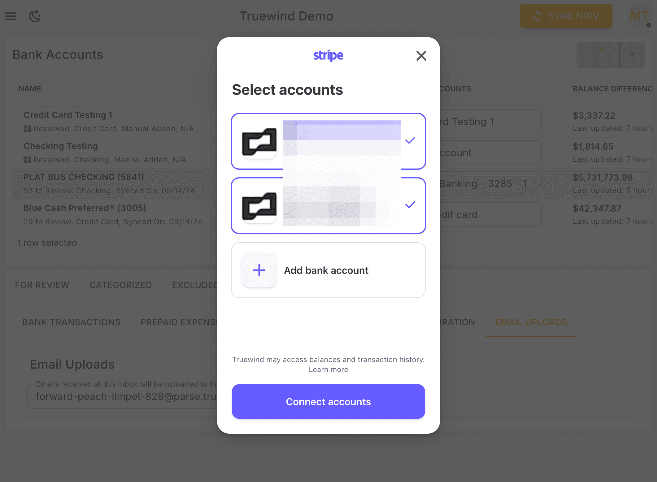 Screenshot showing Click "Add bank account"