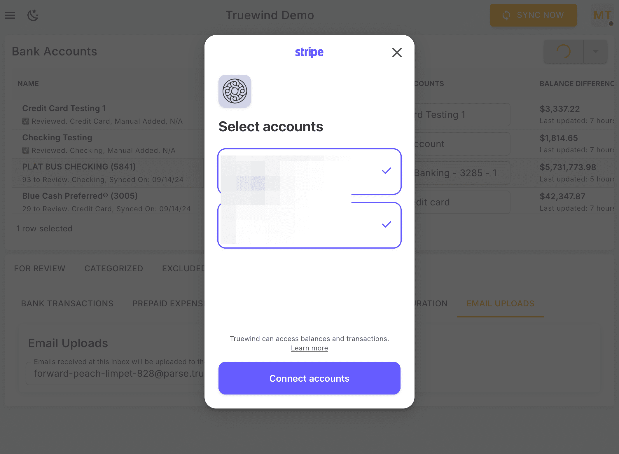 Screenshot showing Click Link Accounts