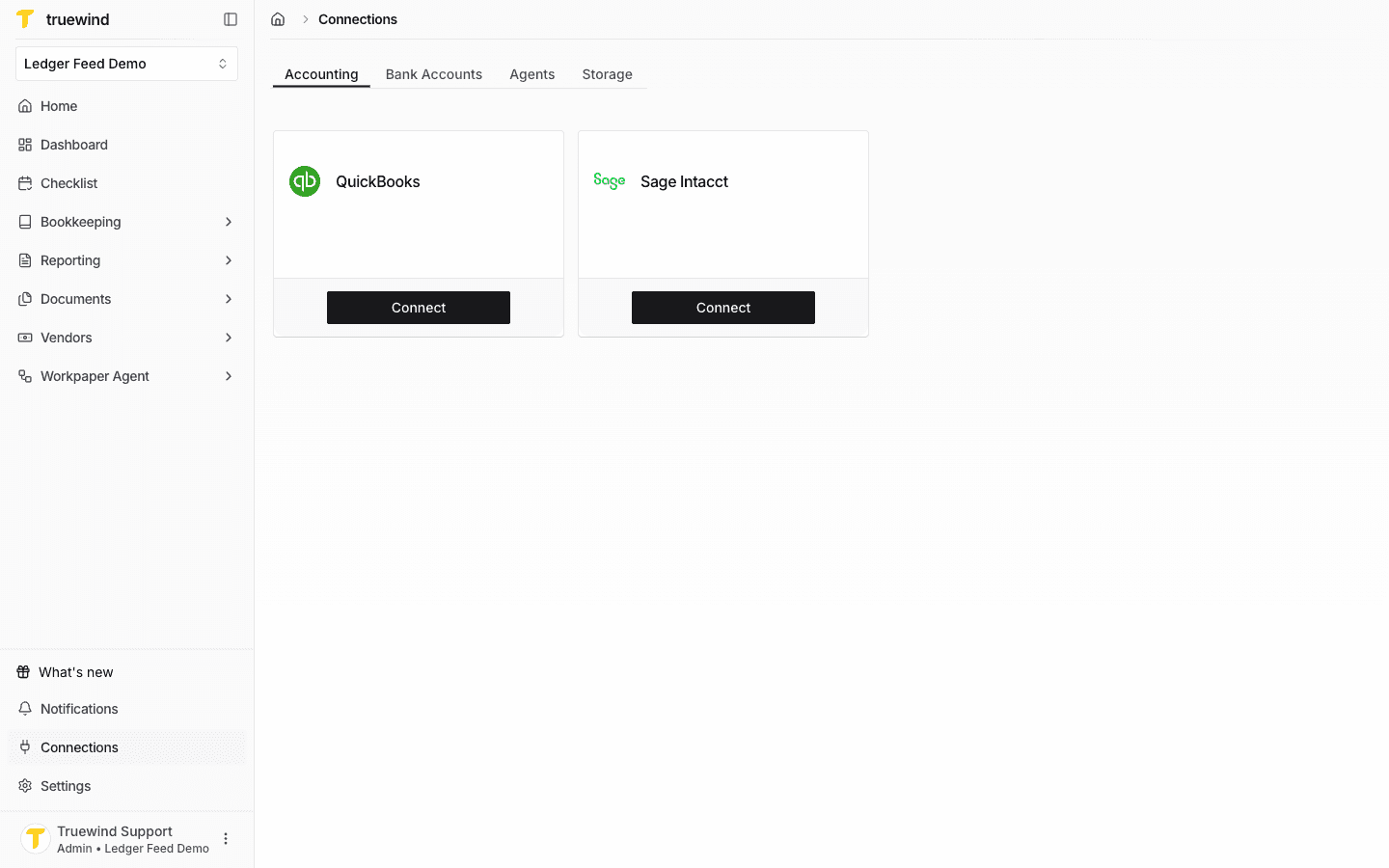 Screenshot showing Open Connections and choose Sage Intacct