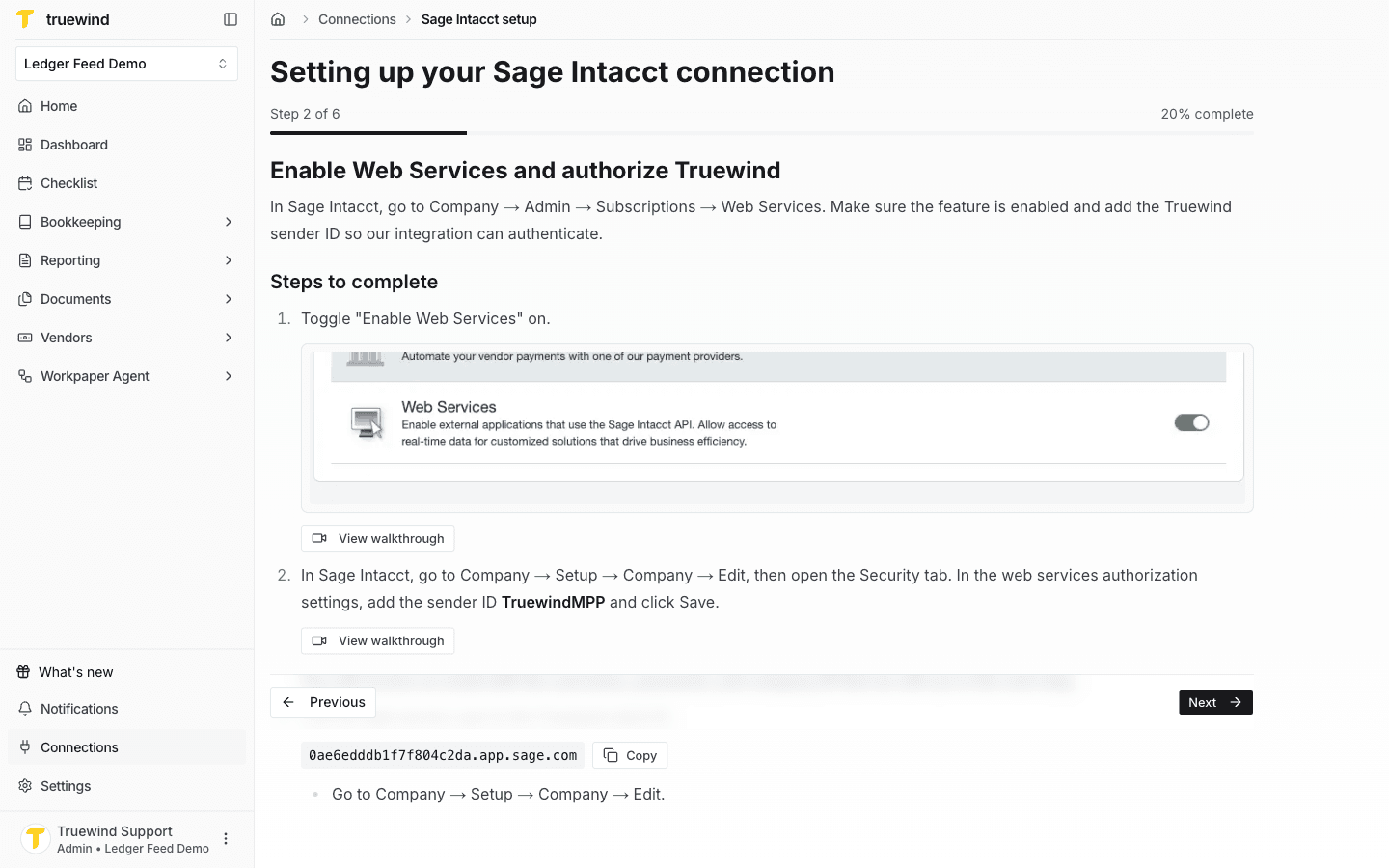 Screenshot showing Enable Web Services and authorize Truewind