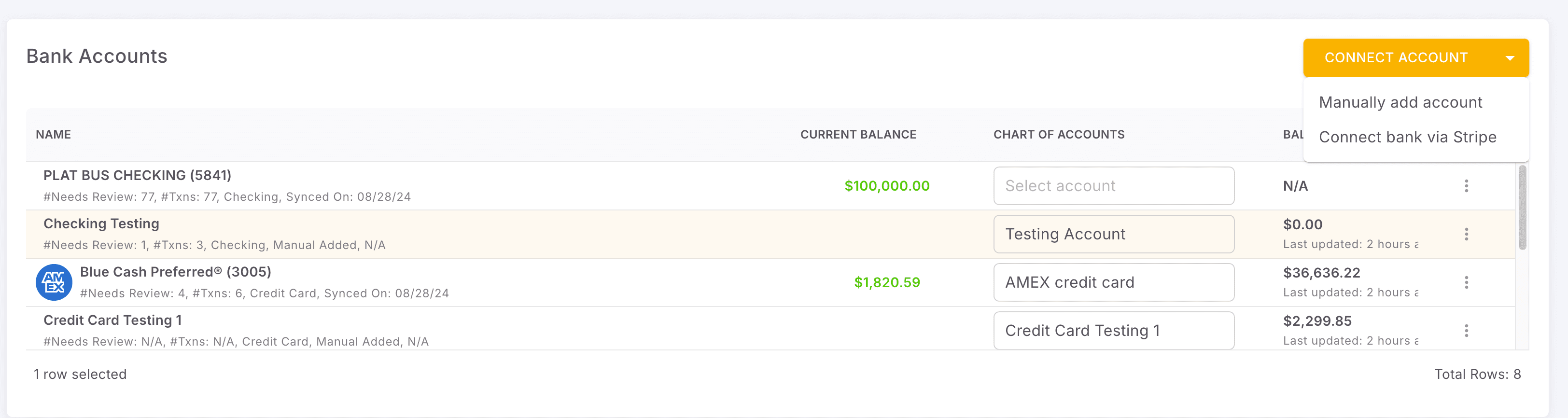 Screenshot showing Open Bank Transactions. On the top right, there's a drop down button. Select "Manually add account"