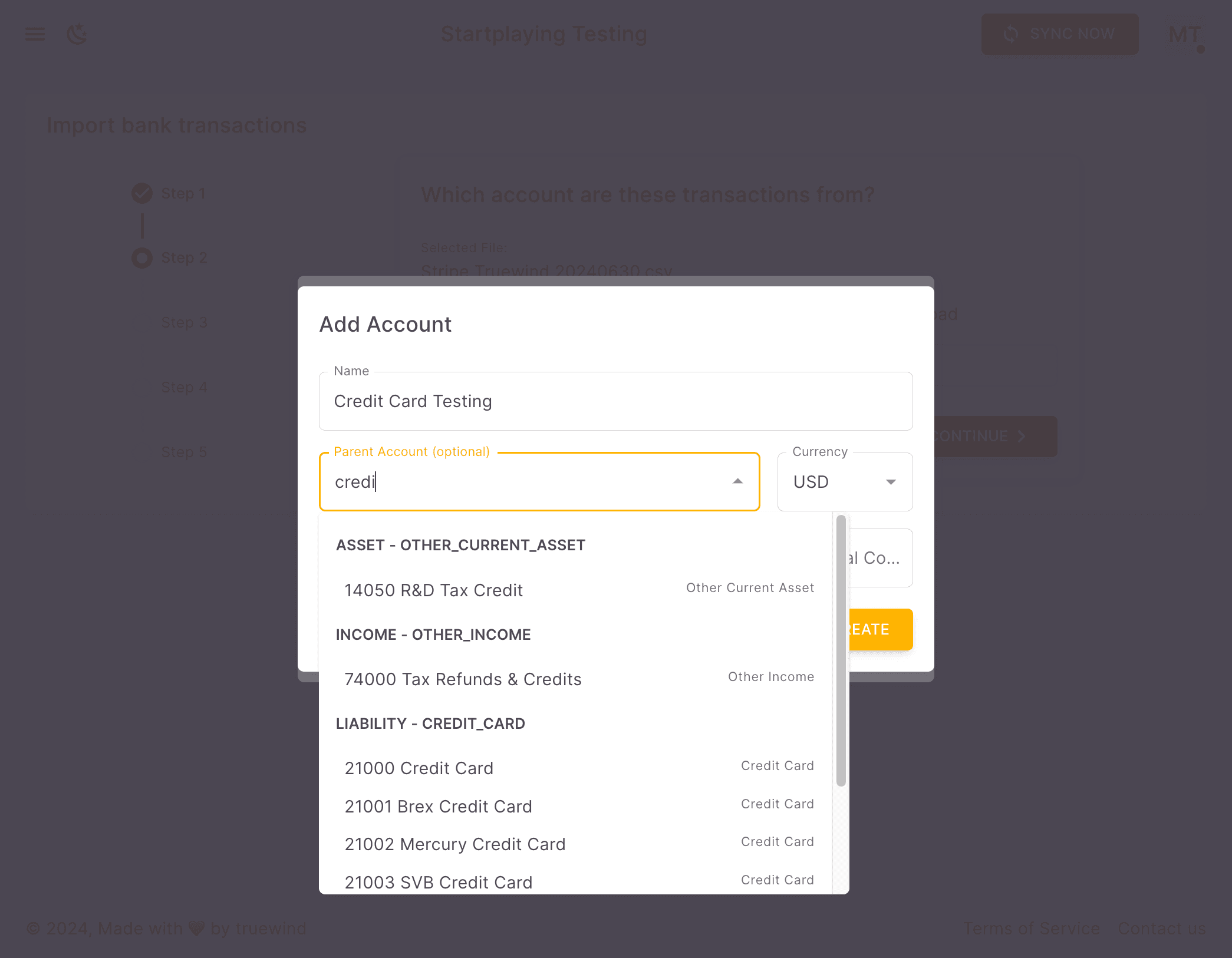 Screenshot showing Select a parent account if it's a sub-account