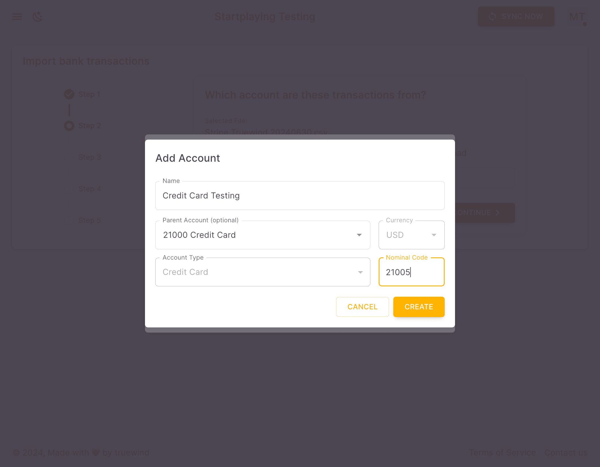 Screenshot showing Enter on Nominal Code