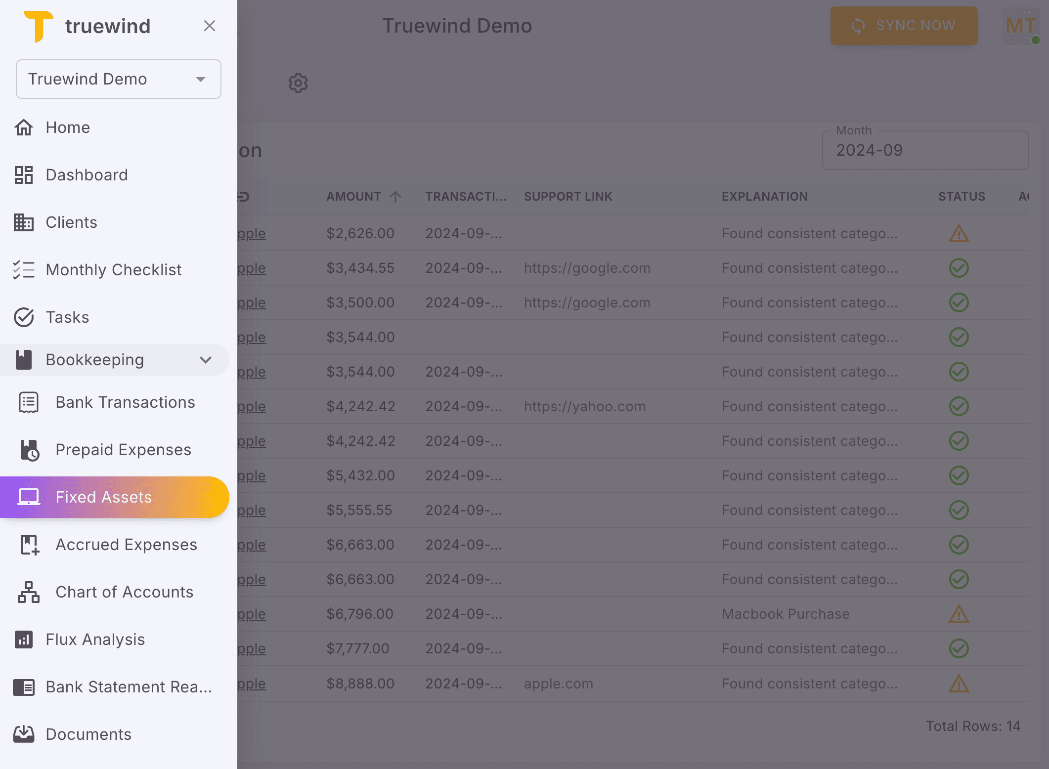 Screenshot showing Open Fixed Assets