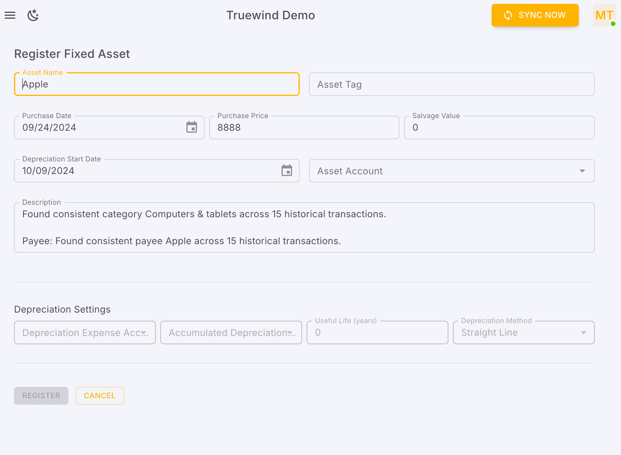 Screenshot showing Review prefilled registration details