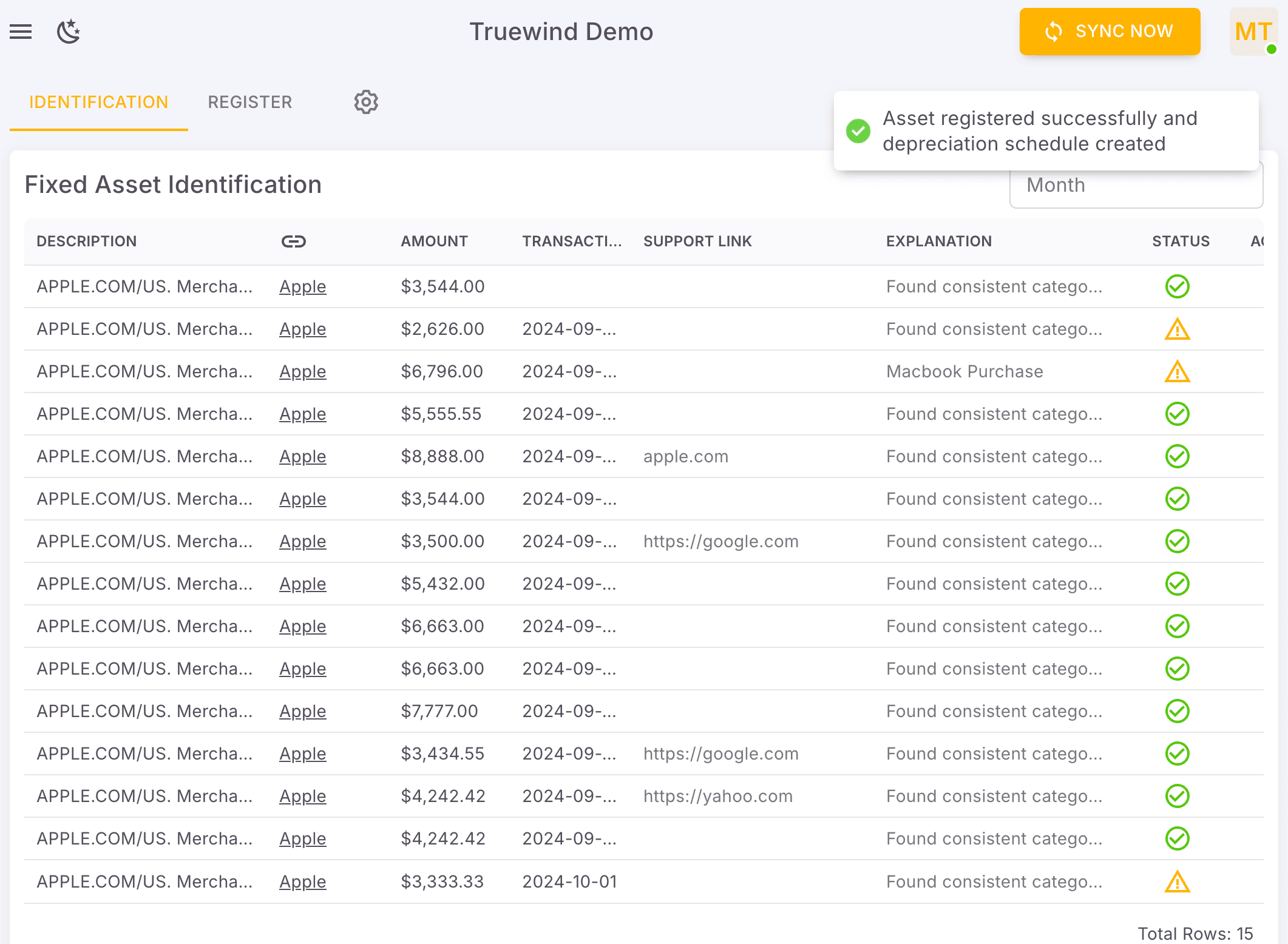 Screenshot showing Open Register