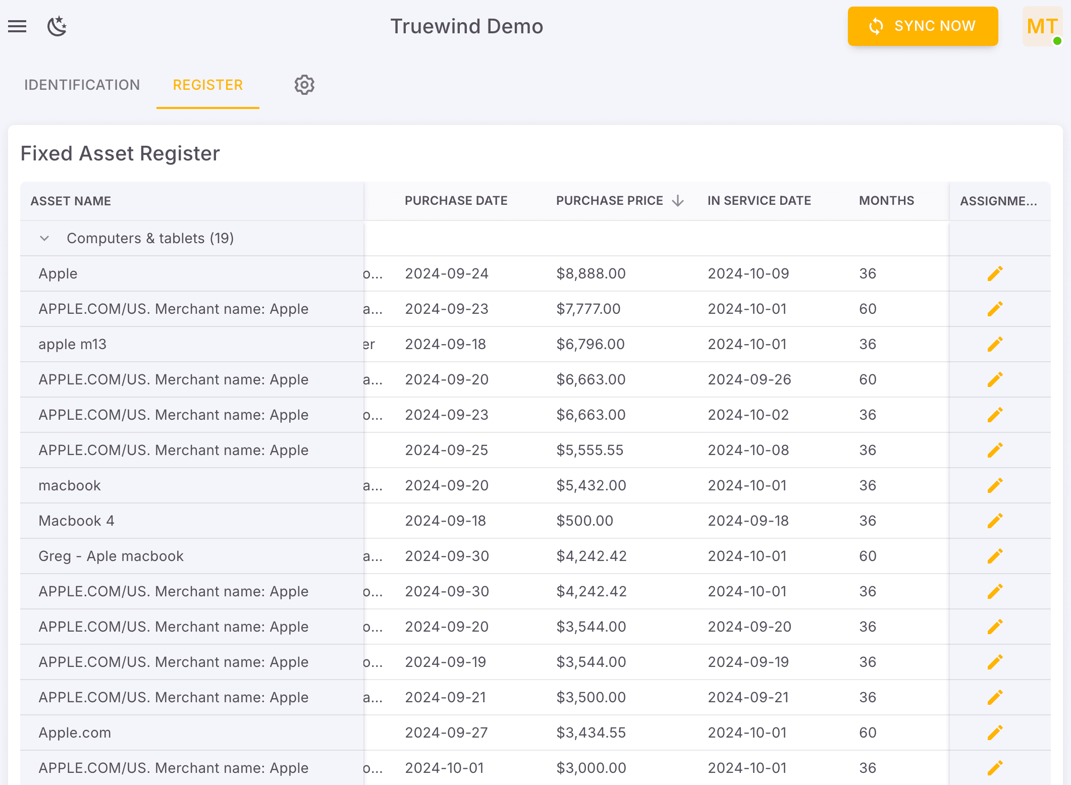 Screenshot showing All registered depreciation schedule are showing here