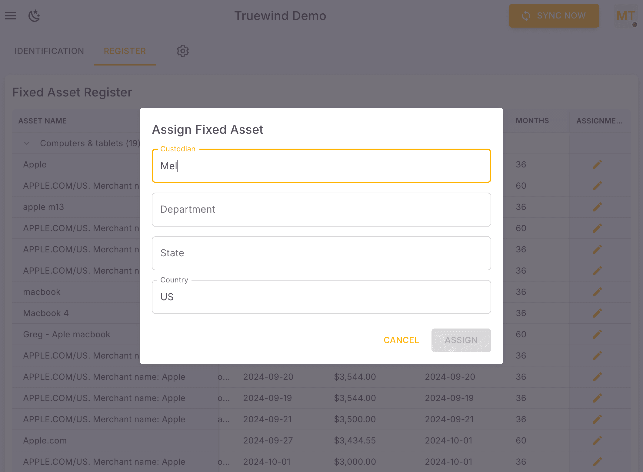 Screenshot showing Enter Custodian info