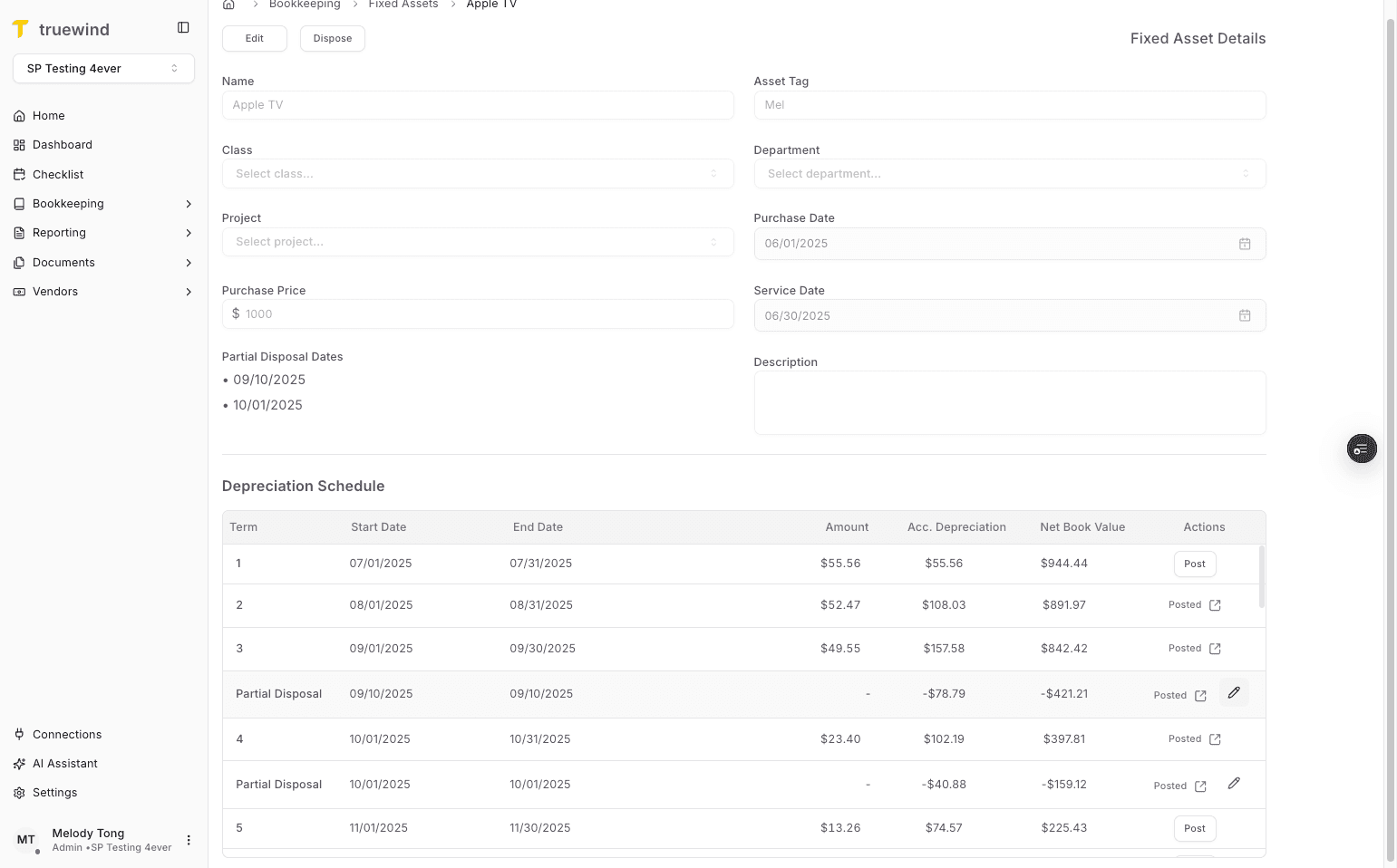 Screenshot showing If you want to edit the disposal information, click on pencil icon