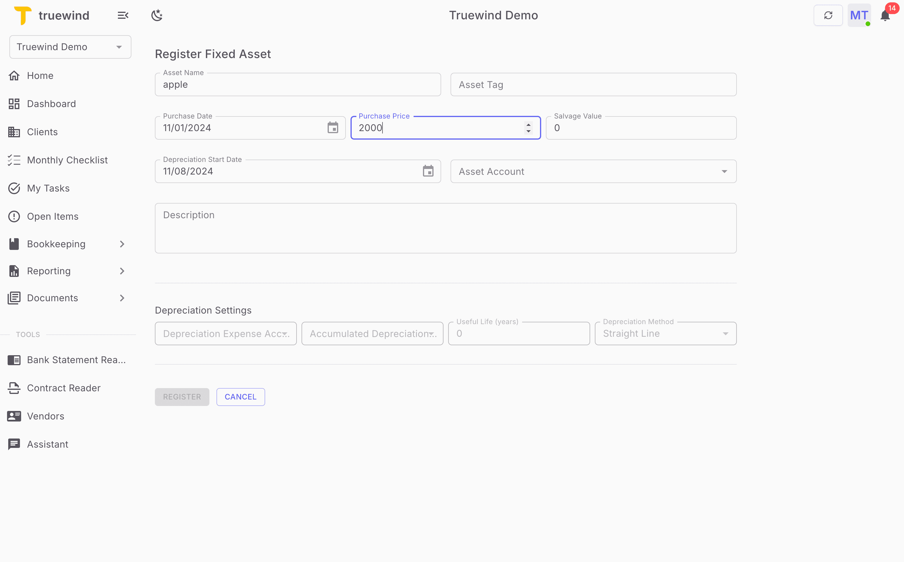 Screenshot showing Enter Purchase Price and Salvage Value