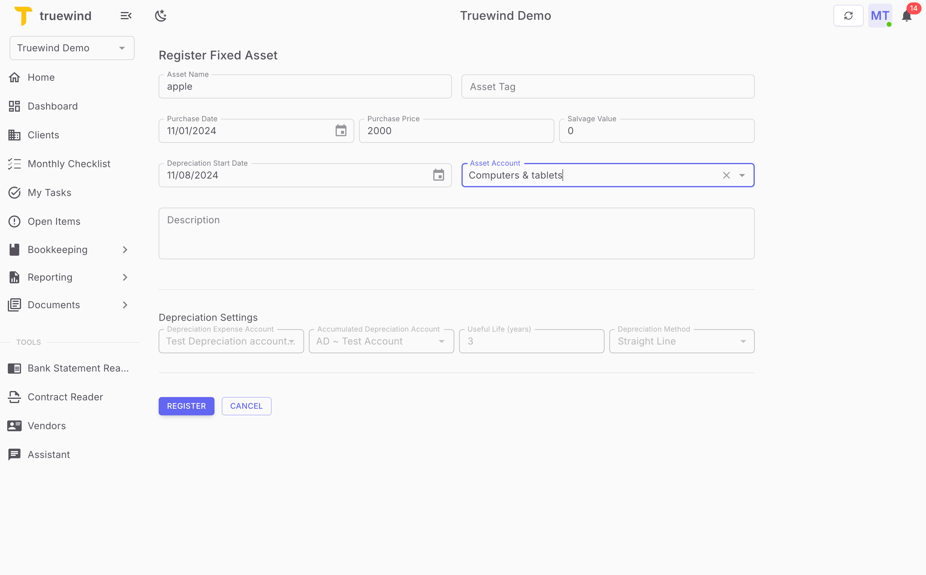 Screenshot showing Review default depreciation settings