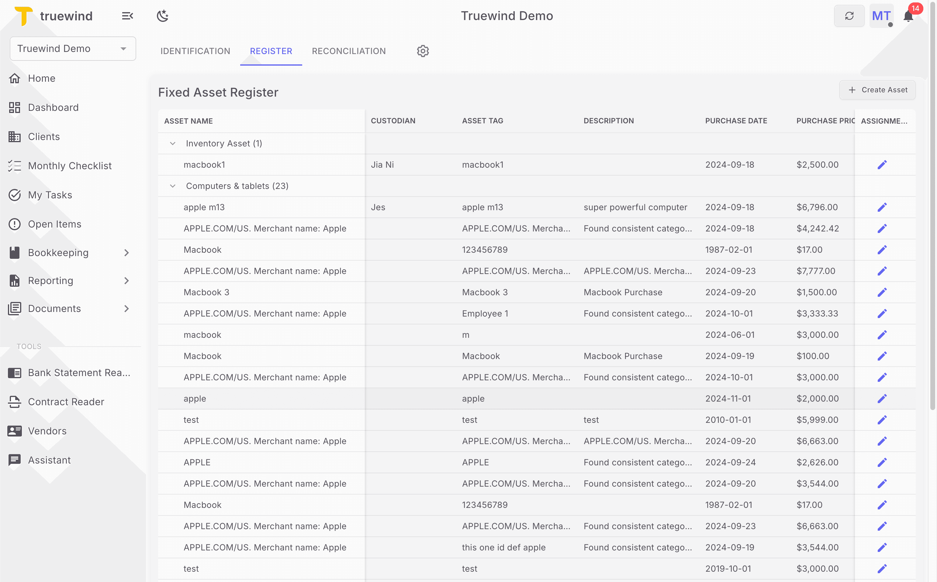 Screenshot showing In Register tab, you'll find the one you just created
