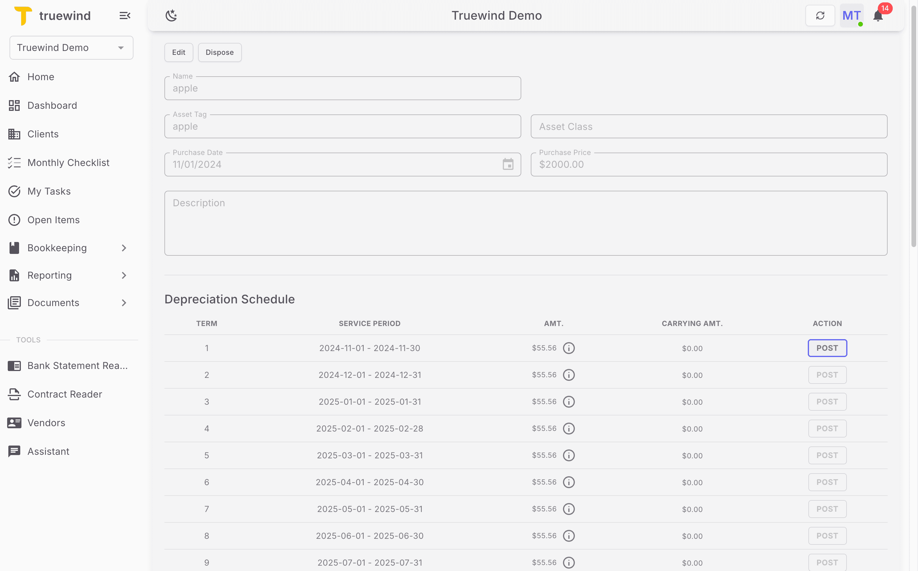 Screenshot showing Post the journal entry