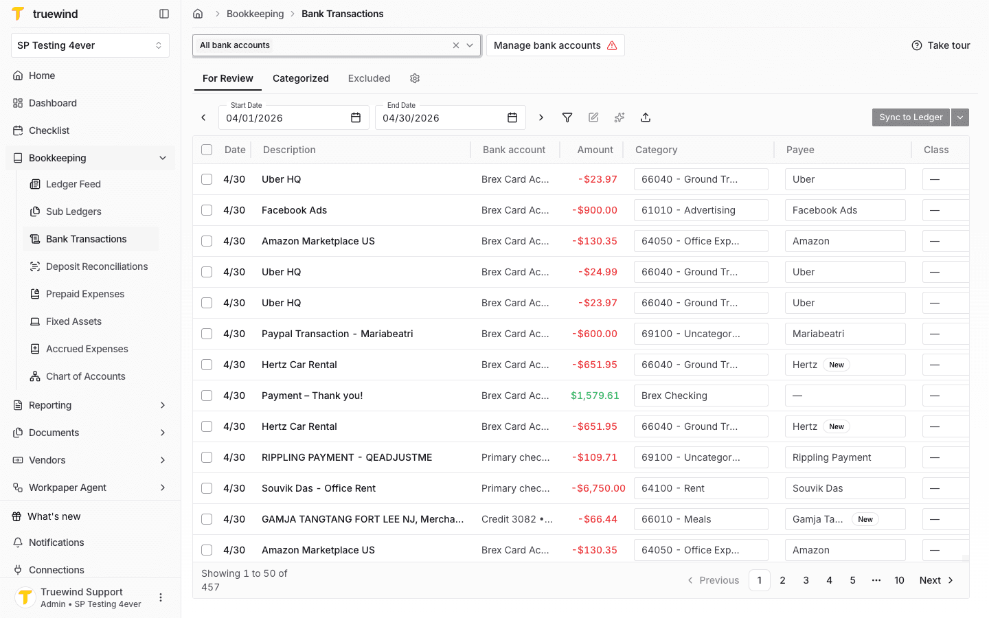 Screenshot showing Bank Transactions with all bank accounts selected