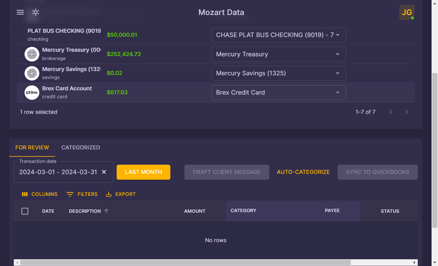 Screenshot showing Select the Bank / Credit Card accounts you want to review