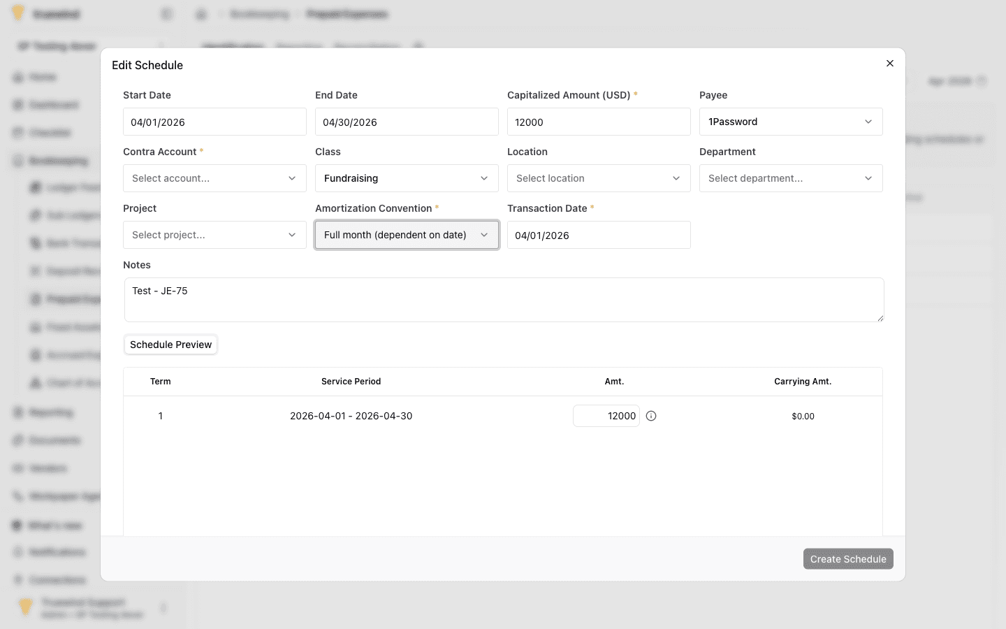 Screenshot showing the calculated schedule preview
