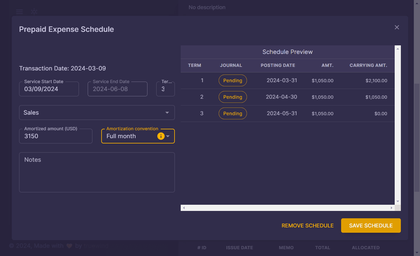Screenshot showing Save the schedule
