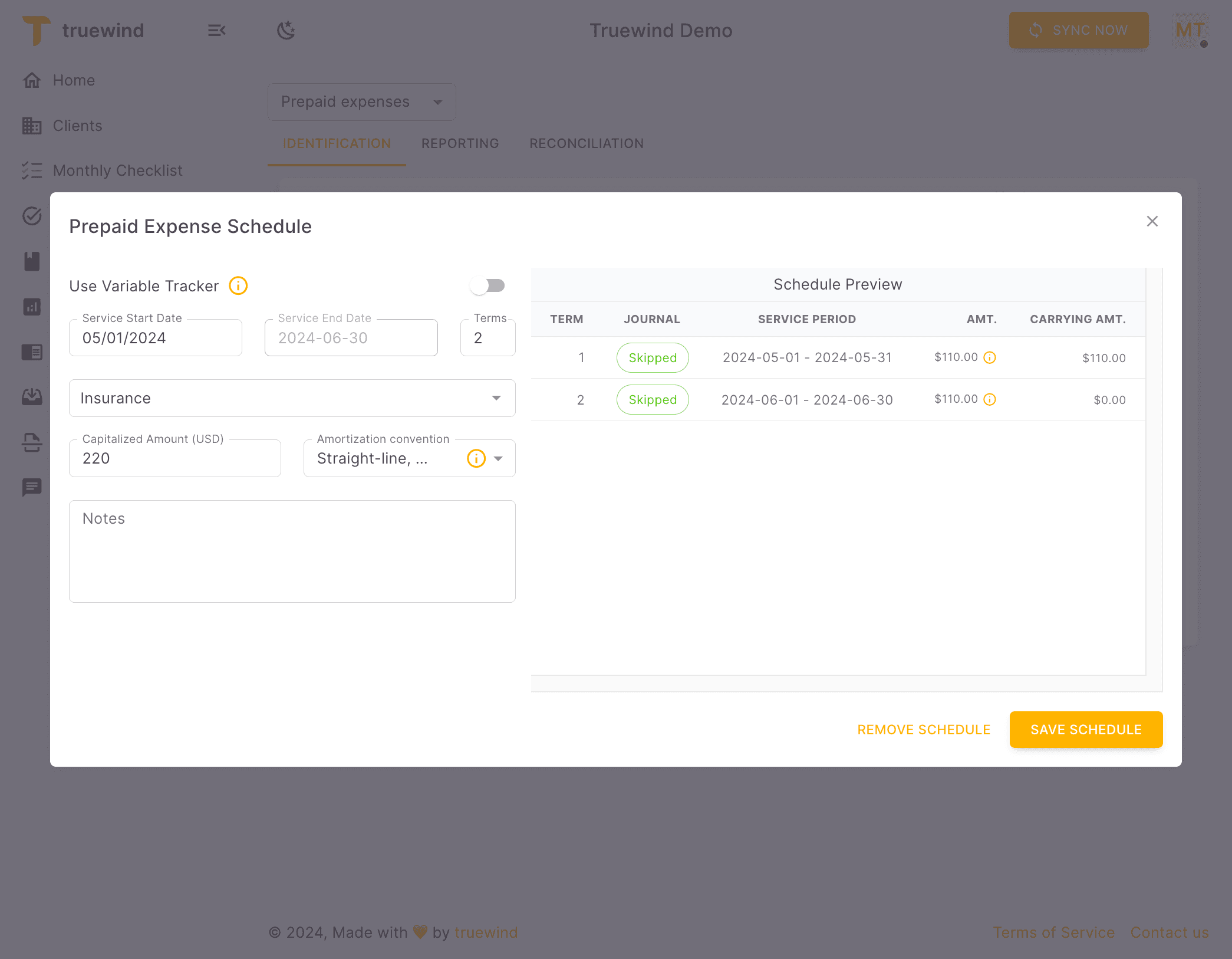 Screenshot showing Review the schedule