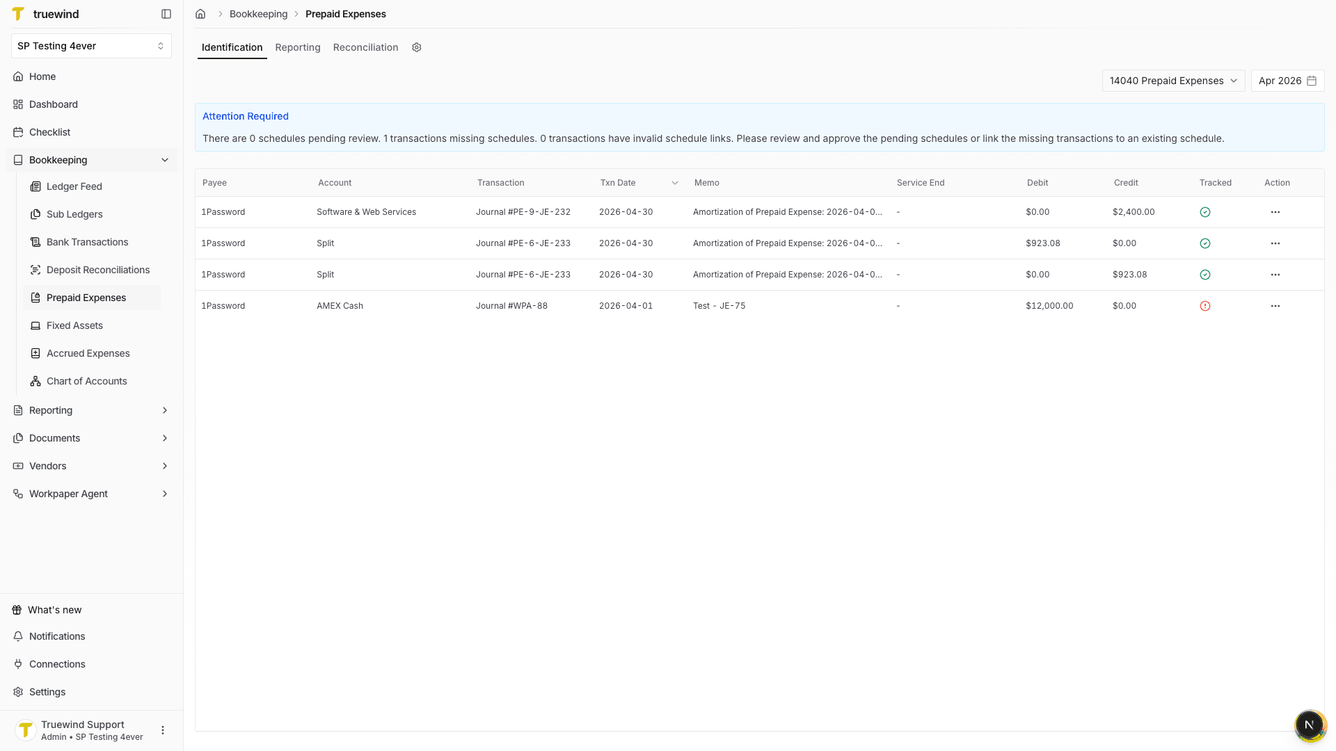 Screenshot showing missing schedule work on the Identification tab