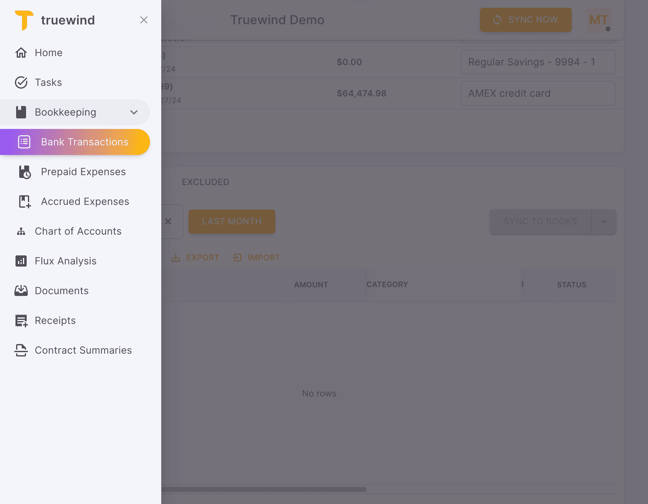 Screenshot showing Select Bank Transactions