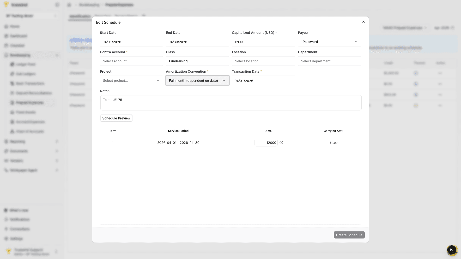 Screenshot showing the schedule preview after the service period is entered