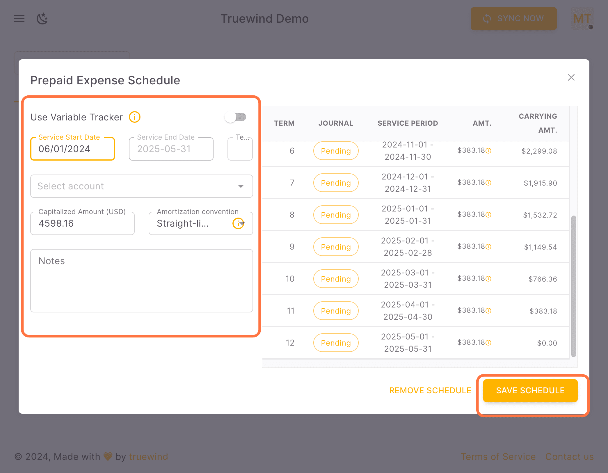 Screenshot showing Review the schedule