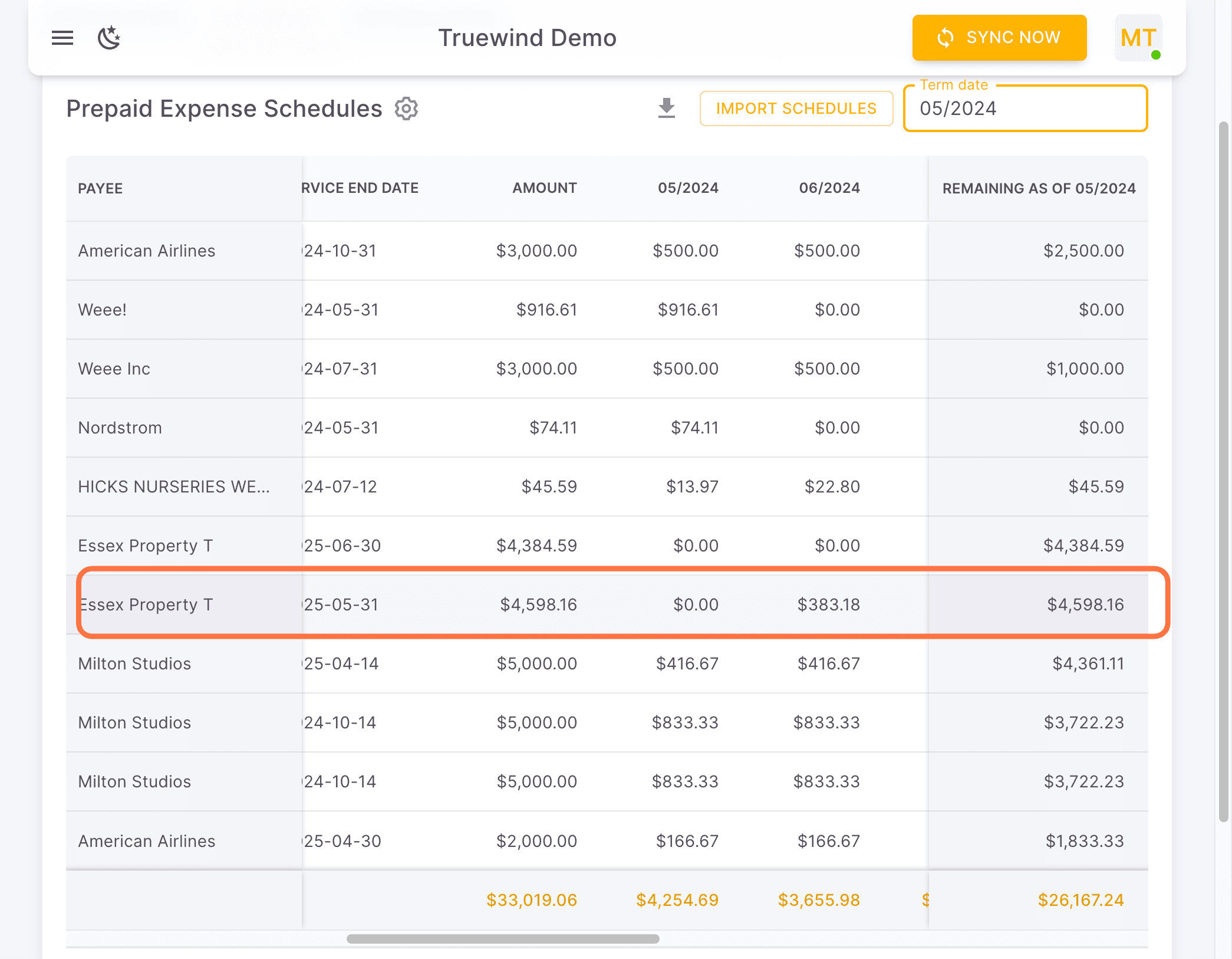 Screenshot showing Your schedule for Essex Property T is ready to post in REPORTING