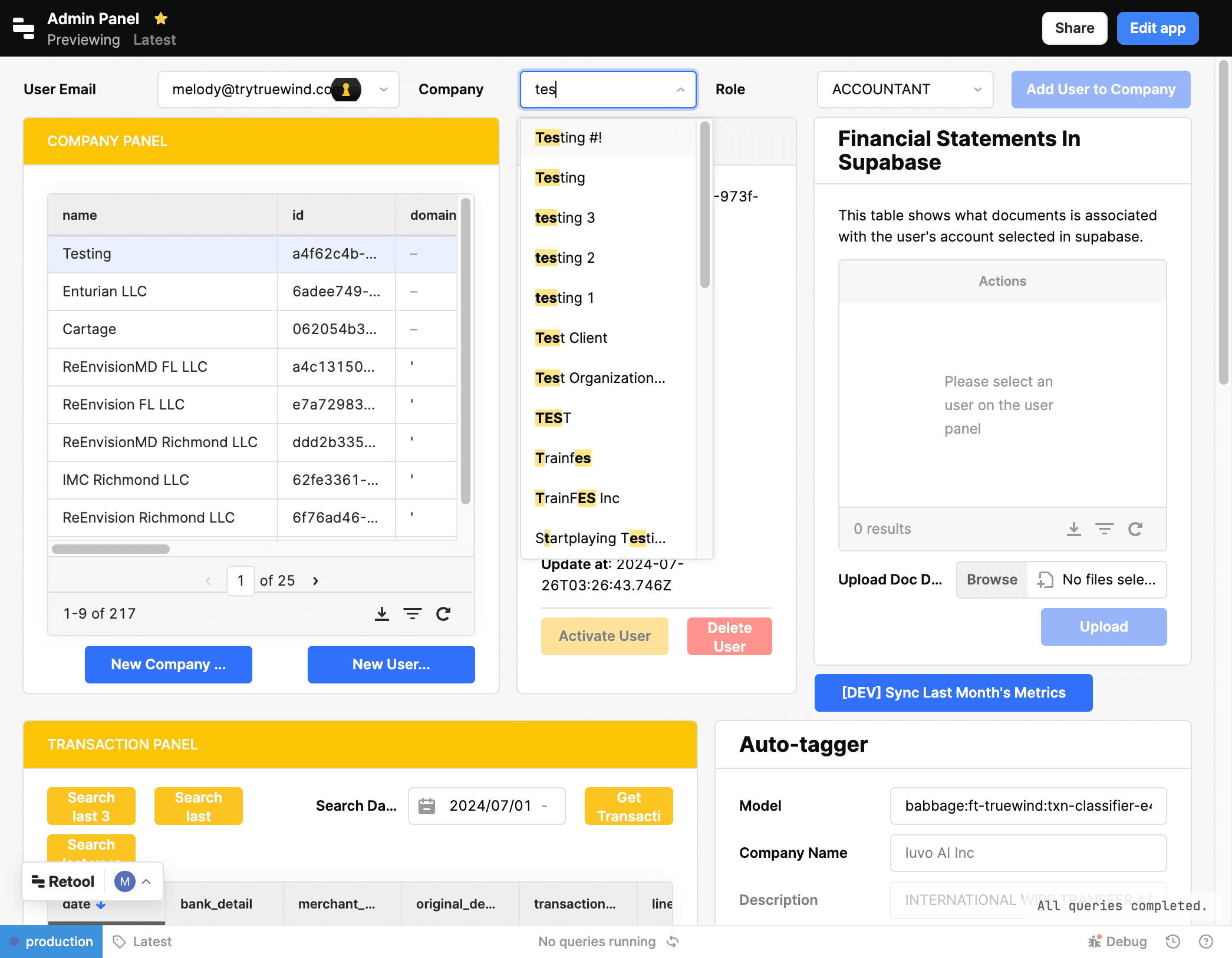 Screenshot showing Select the company