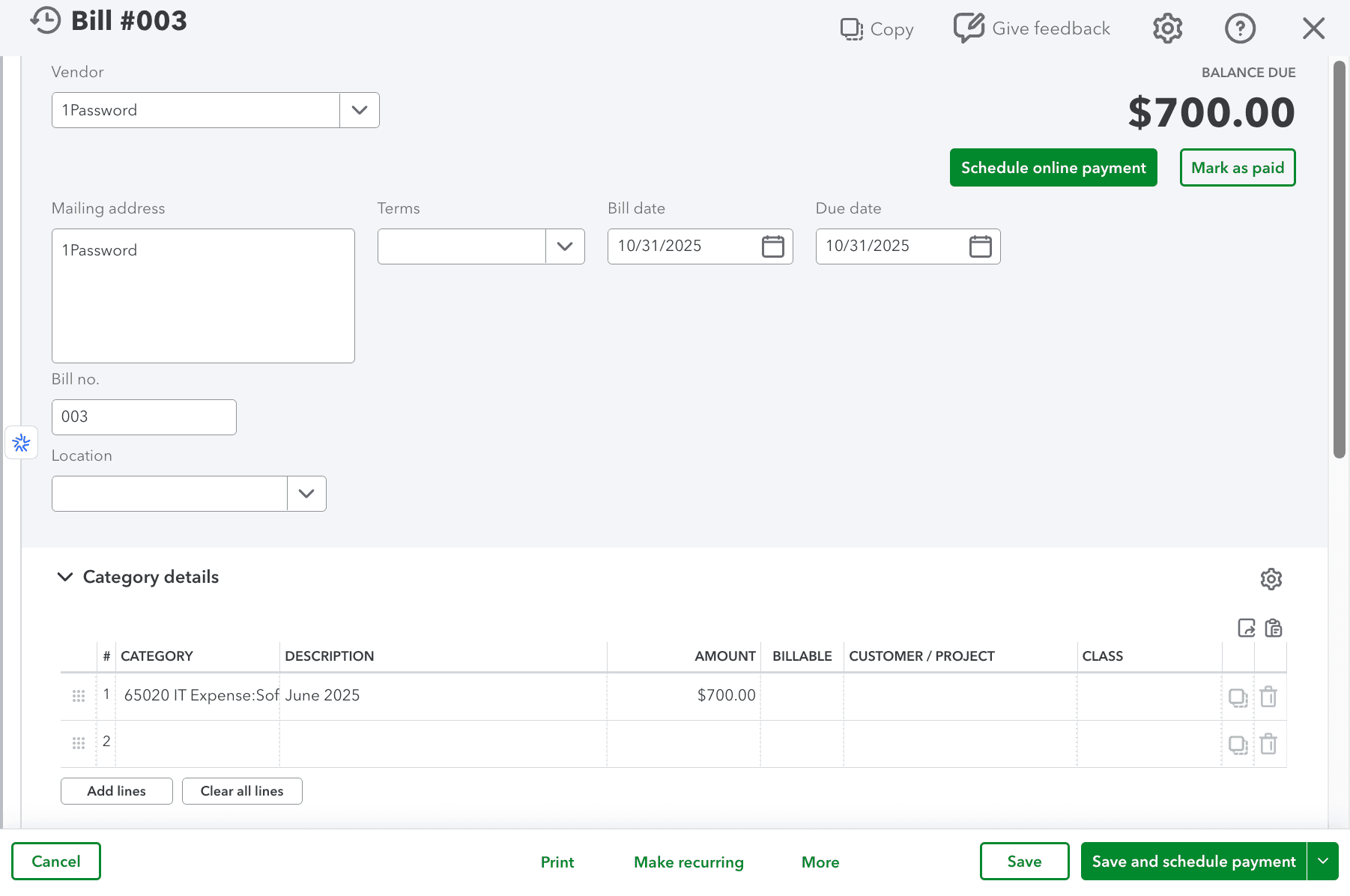 Screenshot showing Category details in Accrued Expenses