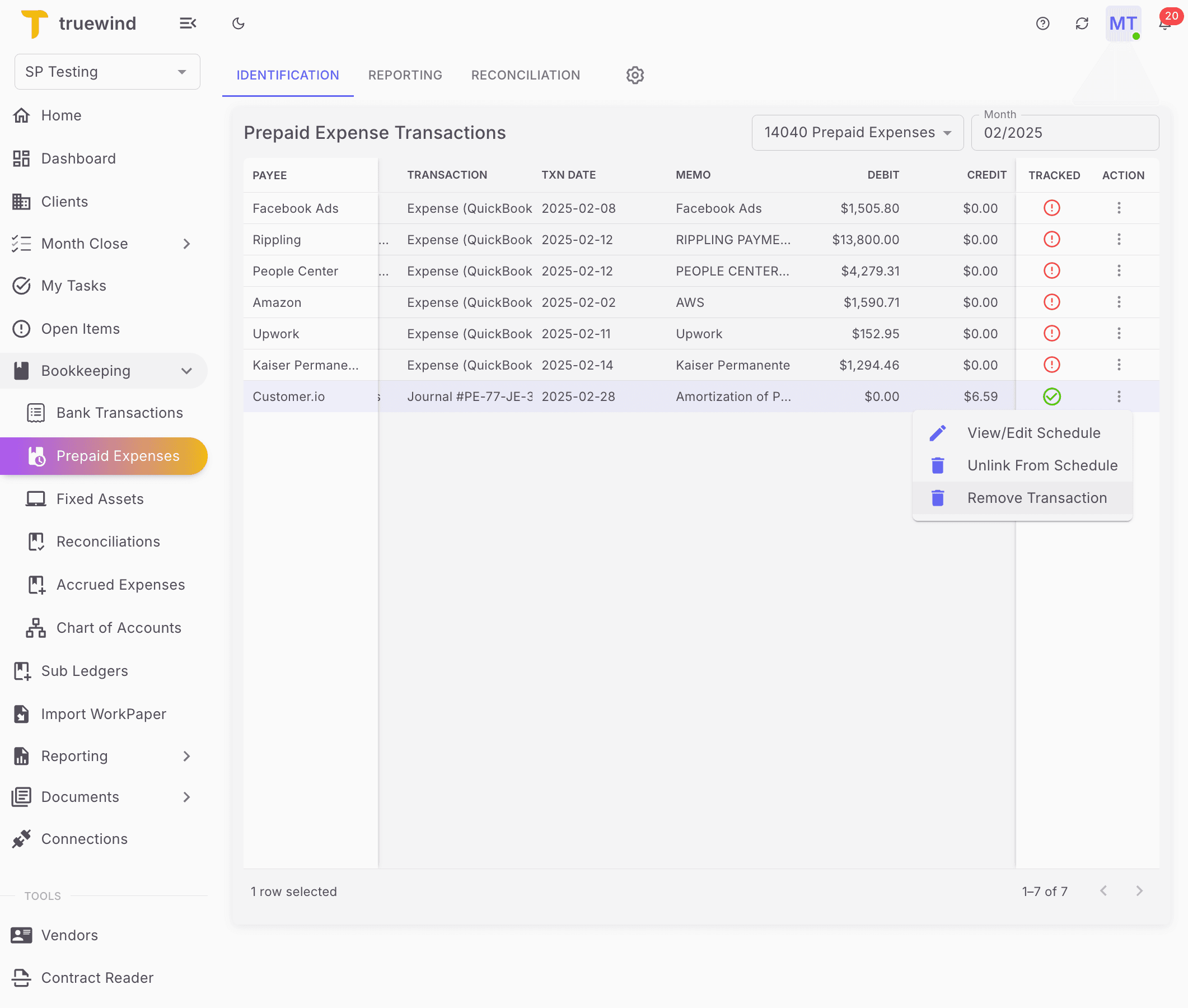 Screenshot showing Select Remove Transaction