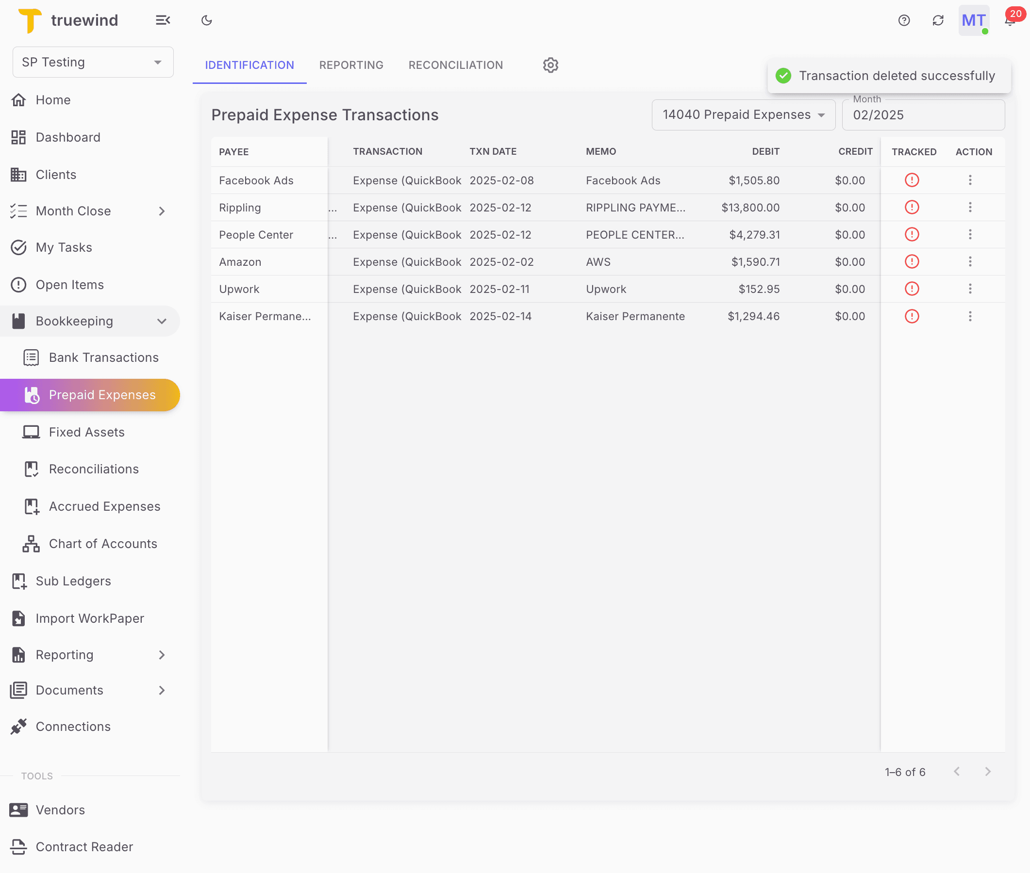 Screenshot showing Select Transaction deleted successfully