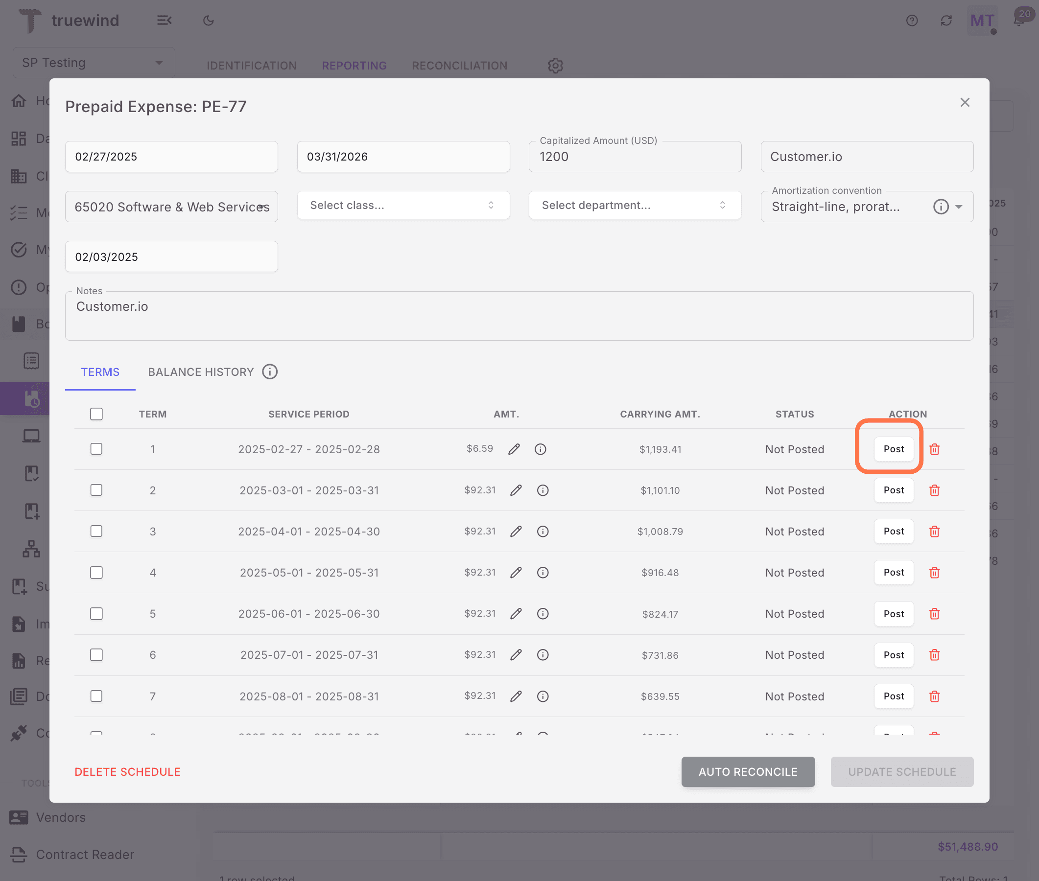 Screenshot showing The JE status changes from Posted to Post