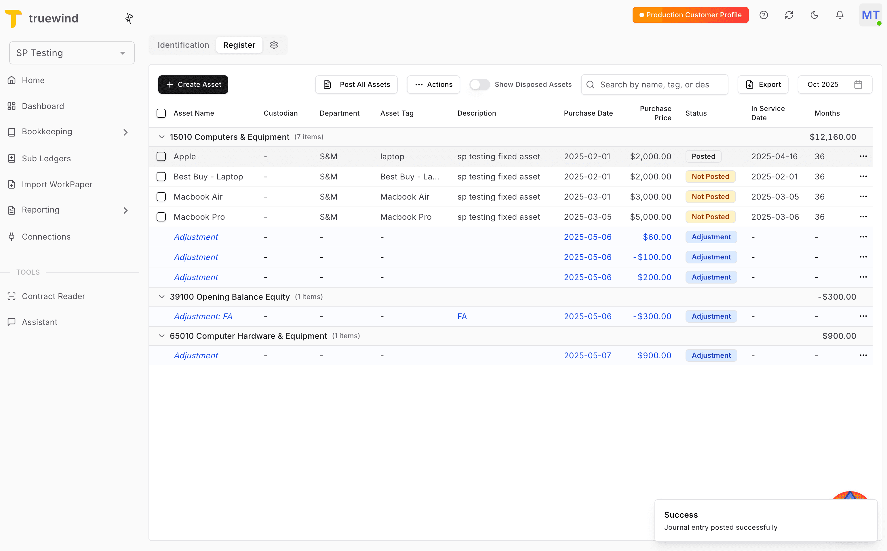 Screenshot showing For single posted JE