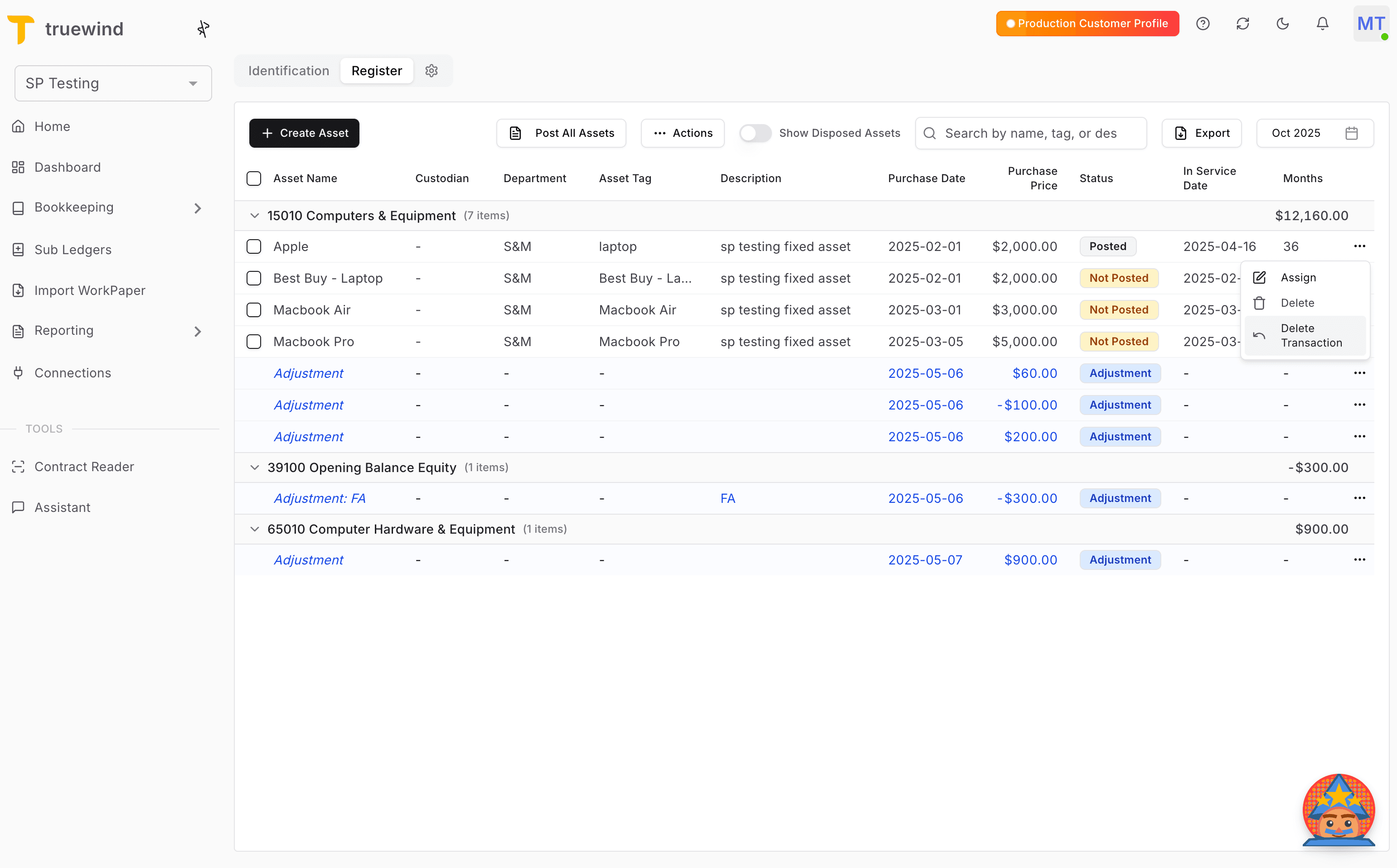 Screenshot showing Select Delete Transaction