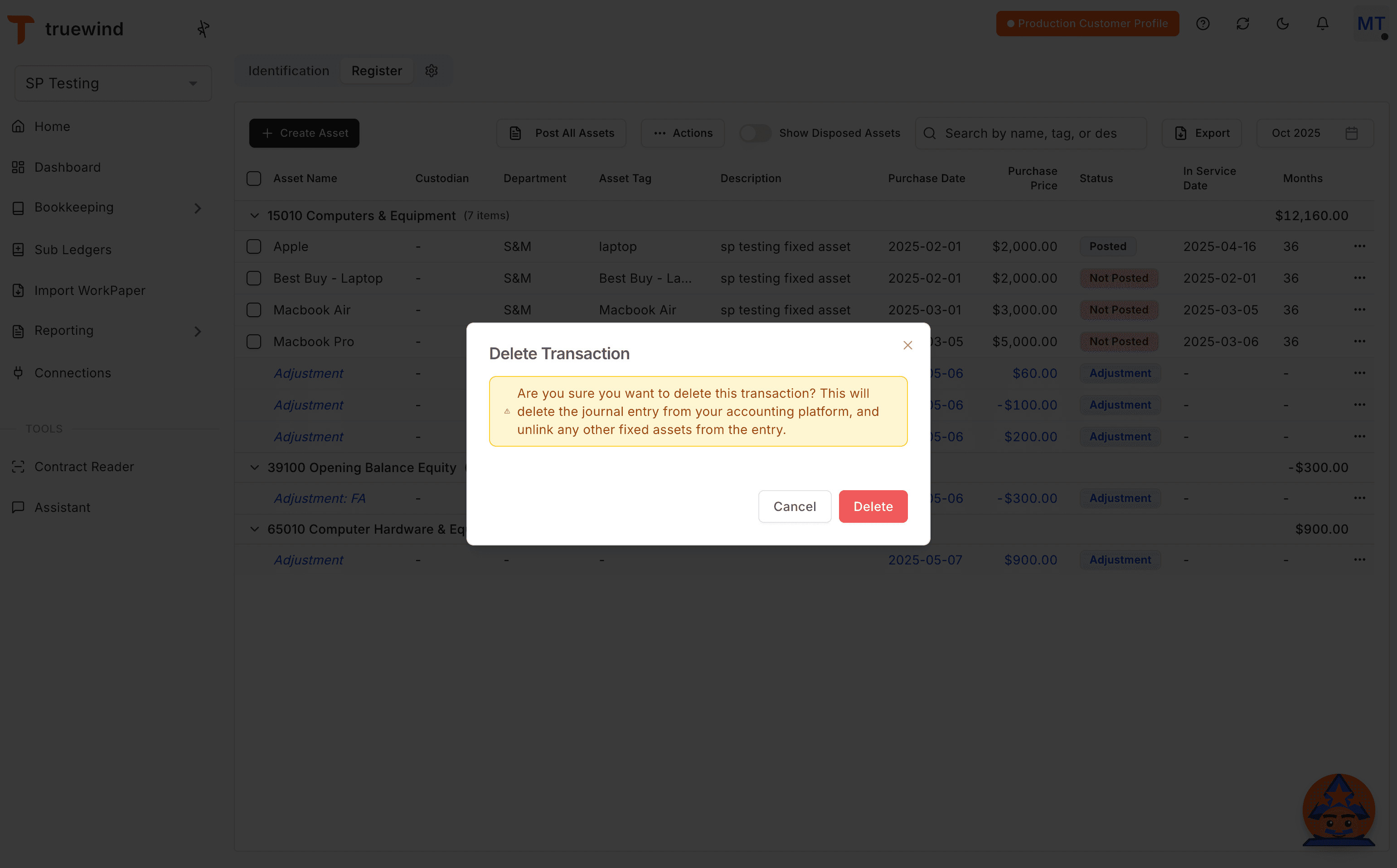 Screenshot showing Select Delete