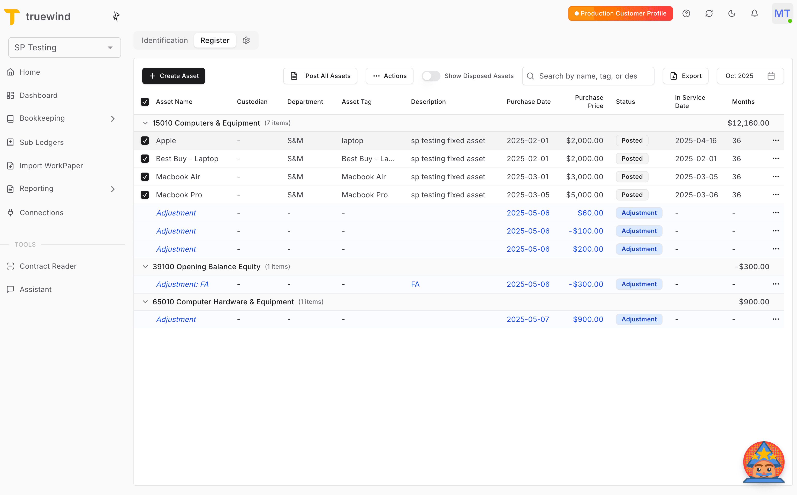 Screenshot showing Select any asset line item within the bulk-posted JE