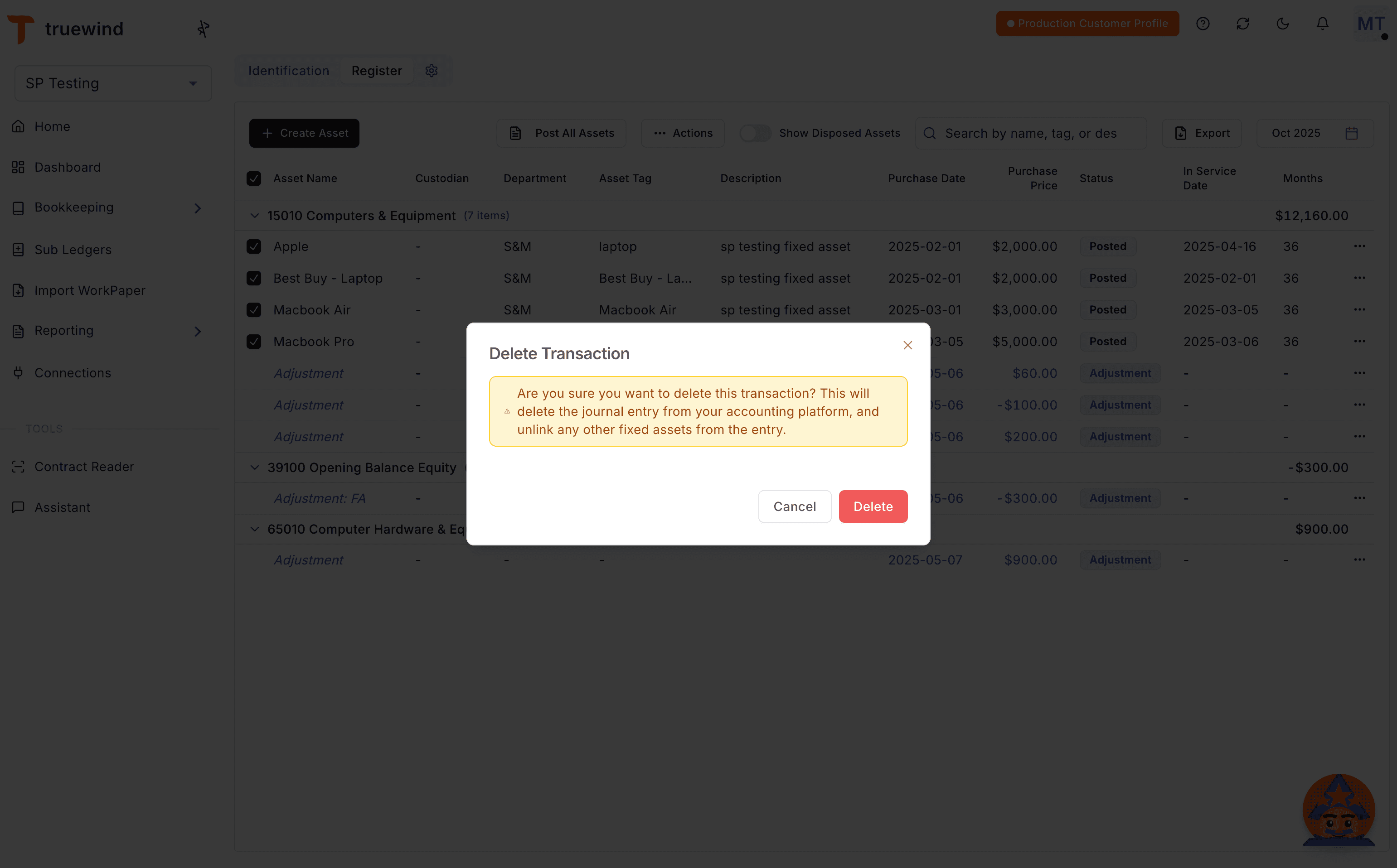 Screenshot showing Select Delete